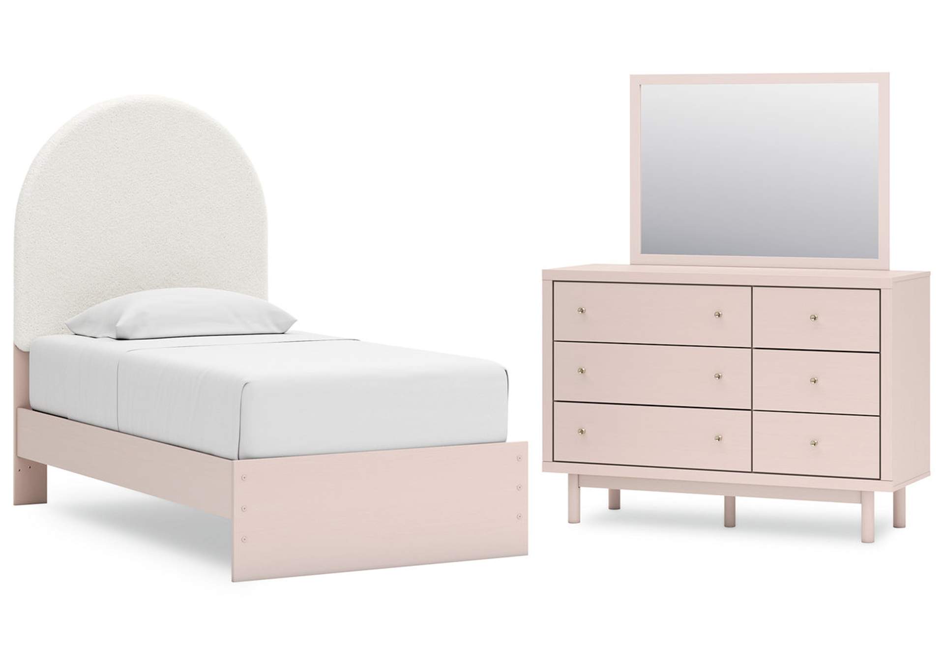 Wistenpine Twin Upholstered Panel Bed with Mirrored Dresser,Signature Design By Ashley