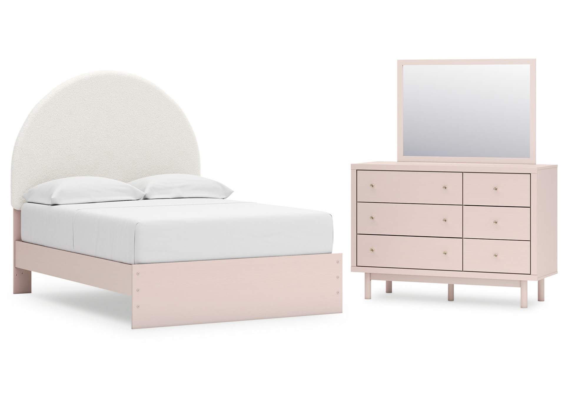 Wistenpine Full Upholstered Panel Bed with Mirrored Dresser,Signature Design By Ashley