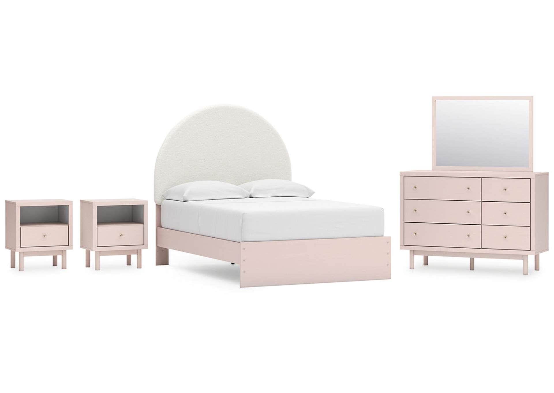 Wistenpine Full Upholstered Panel Bed with Mirrored Dresser and 2 Nightstands,Signature Design By Ashley