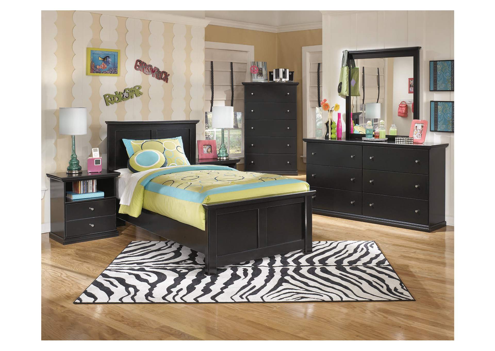 Maribel Twin Panel Bed with Mirrored Dresser, Chest and 2 Nightstands,Signature Design By Ashley