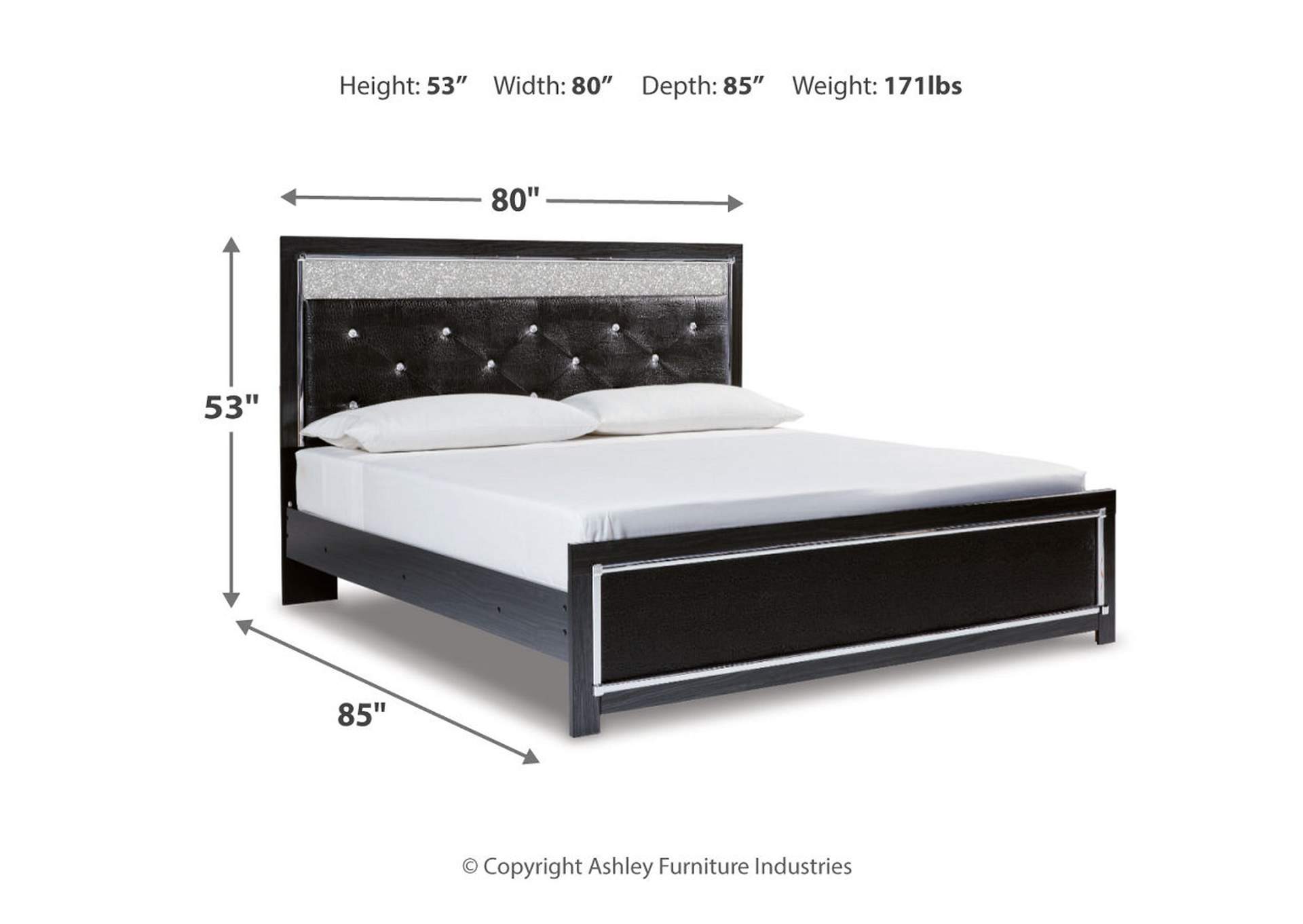 Kaydell King Upholstered Panel Platform Bed with Mirrored Dresser, Chest and Nightstand,Signature Design By Ashley