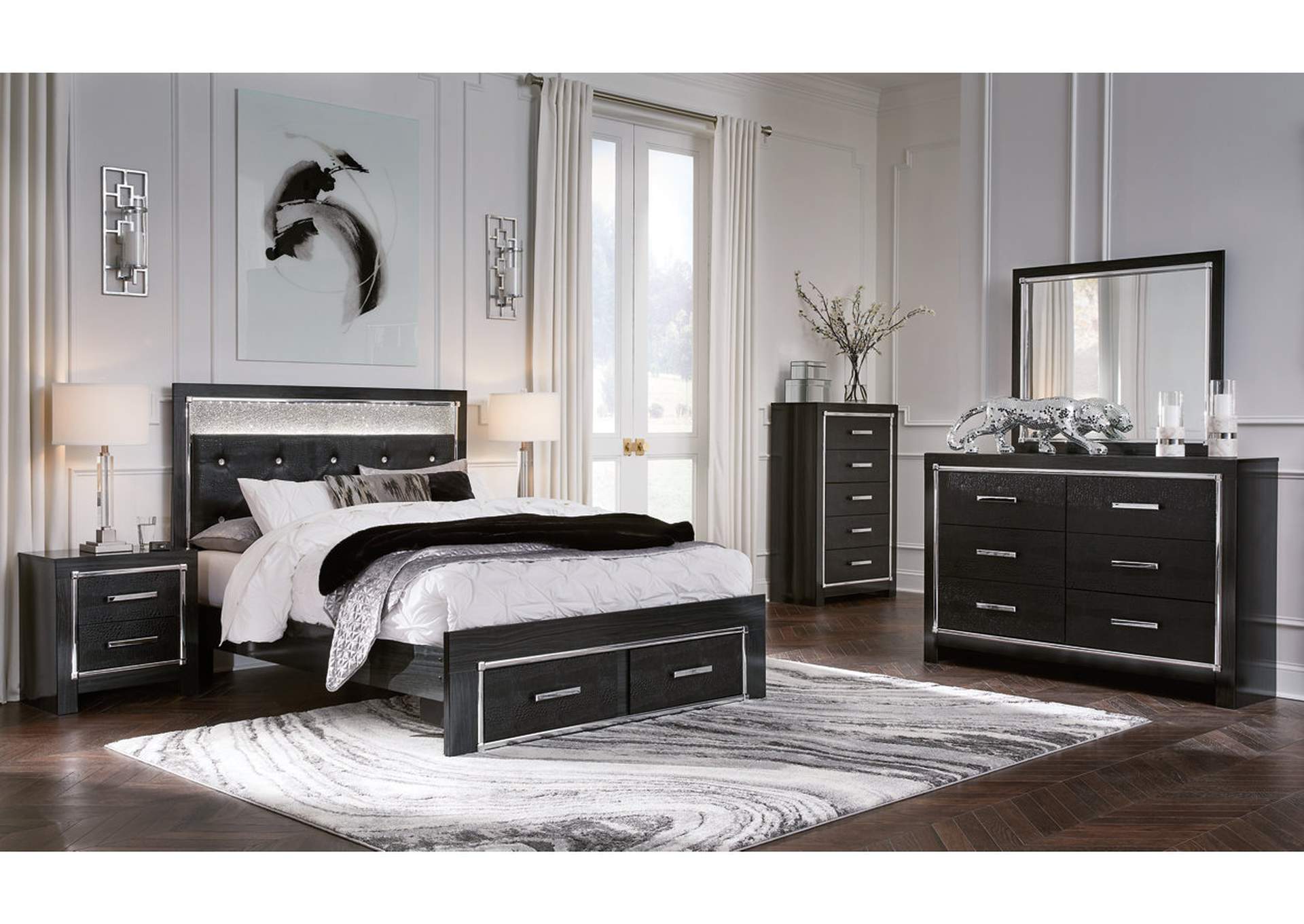 Kaydell Queen Upholstered Storage Bed, Dresser, Mirror and Nightstand,Signature Design By Ashley
