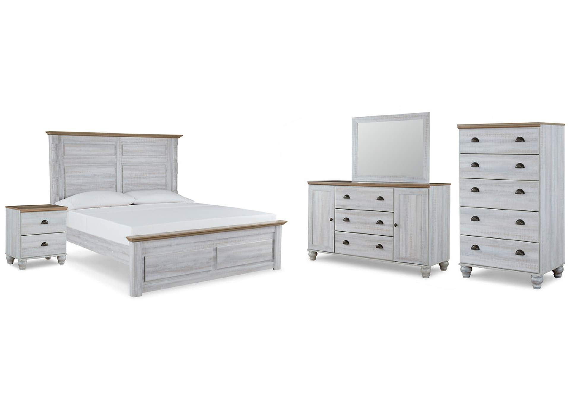 Haven Bay King Panel Bed with Mirrored Dresser, Chest and Nightstand,Signature Design By Ashley