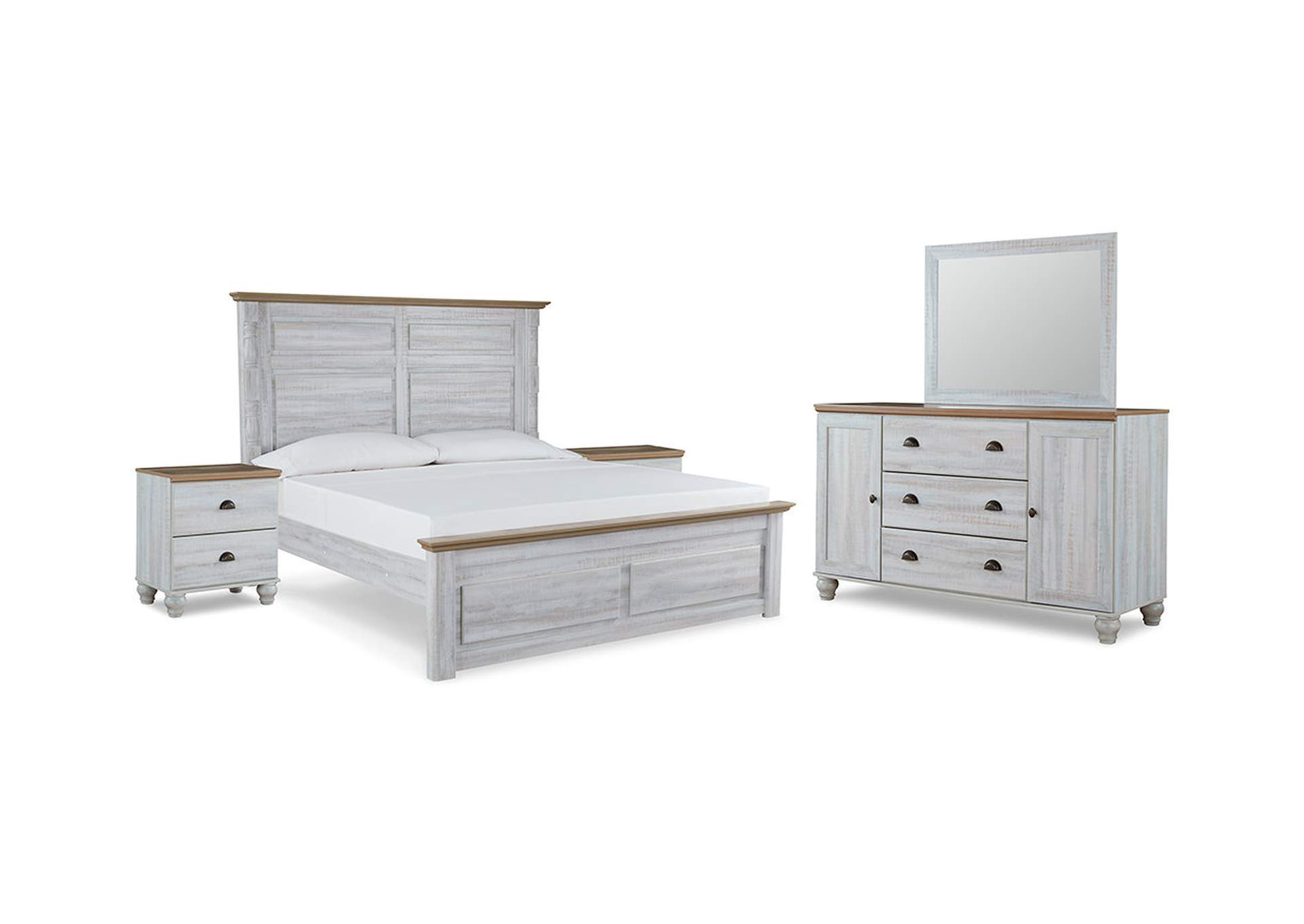 Haven Bay King Panel Bed with Mirrored Dresser and 2 Nightstands,Signature Design By Ashley