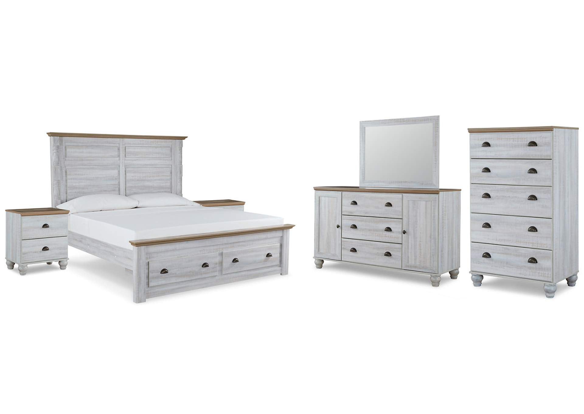 Haven Bay King Panel Storage Bed with Mirrored Dresser, Chest and 2 Nightstands,Signature Design By Ashley