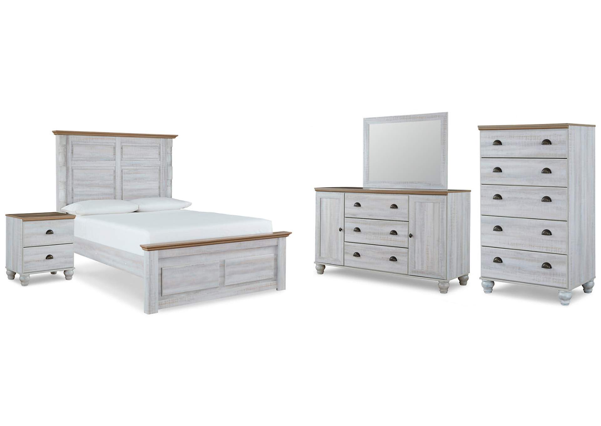 Haven Bay Queen Panel Bed with Mirrored Dresser, Chest and Nightstand,Signature Design By Ashley