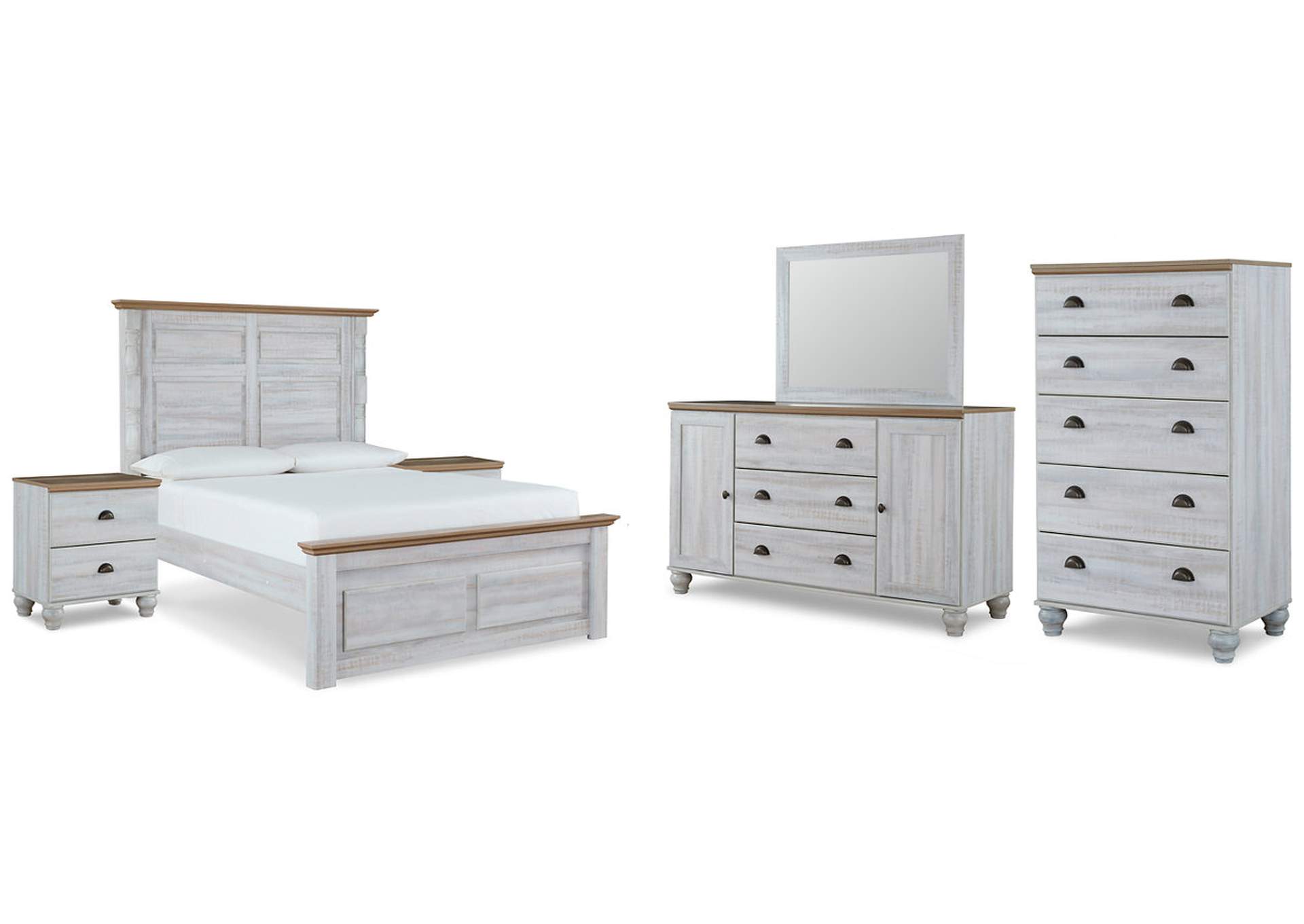 Haven Bay Queen Panel Bed with Mirrored Dresser, Chest and 2 Nightstands,Signature Design By Ashley