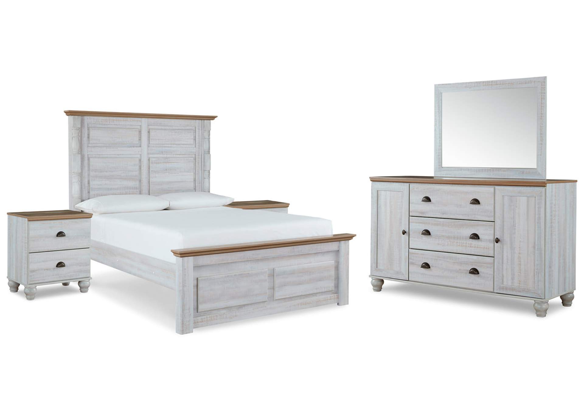 Haven Bay Queen Panel Bed with Mirrored Dresser and 2 Nightstands,Signature Design By Ashley