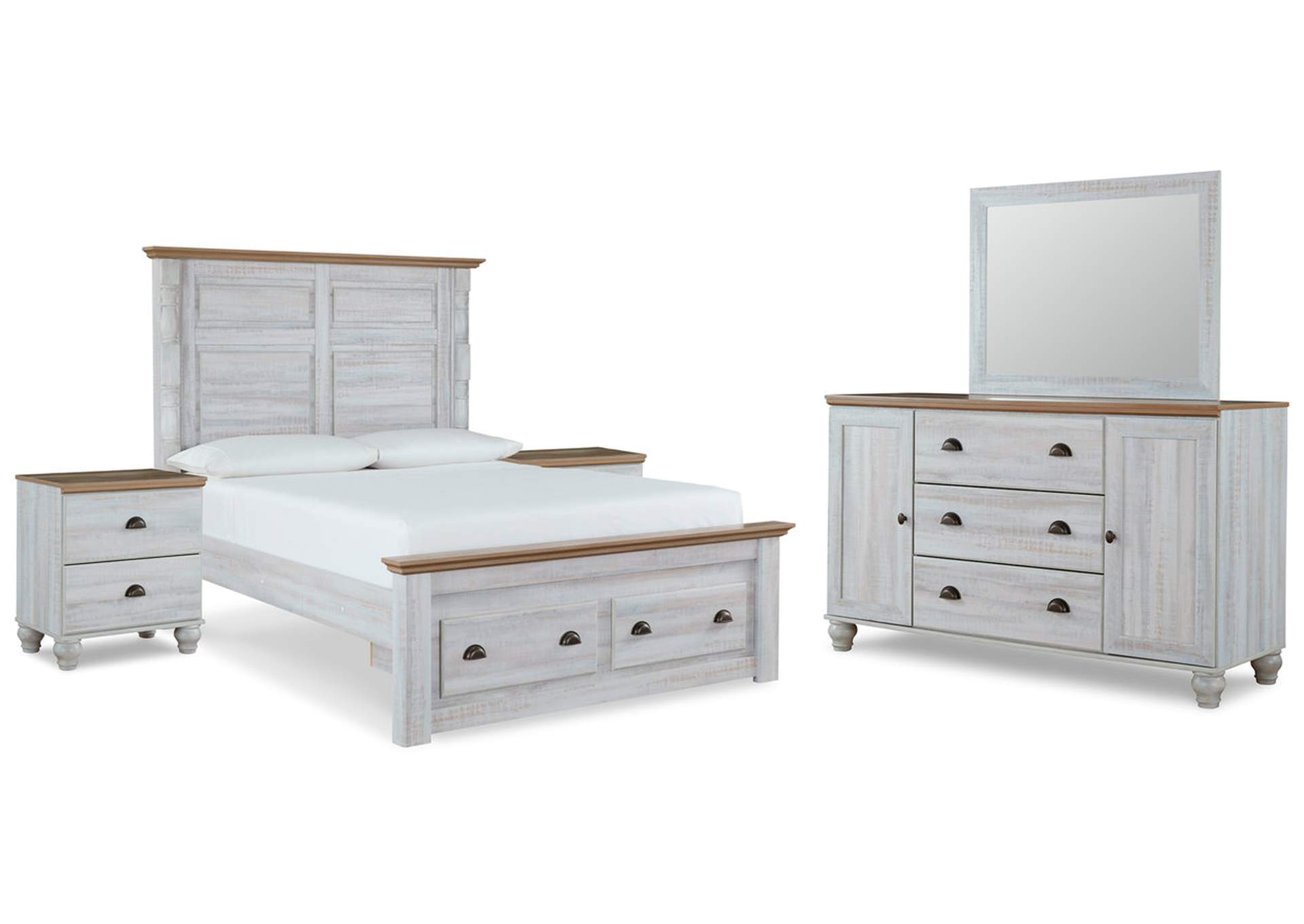 Haven Bay Queen Panel Storage Bed with Mirrored Dresser and 2 Nightstands,Signature Design By Ashley