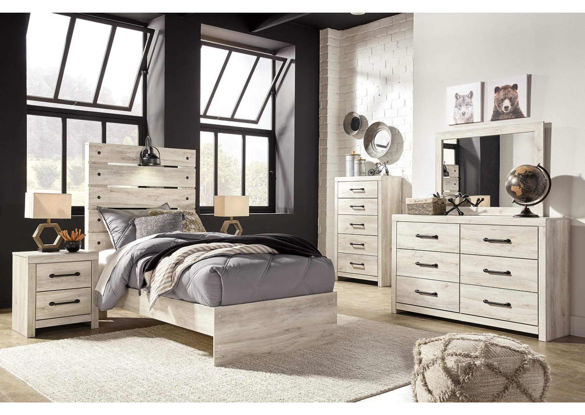 Cambeck Twin Panel Bed with Mirrored Dresser, Chest and 2 Nightstands,Signature Design By Ashley