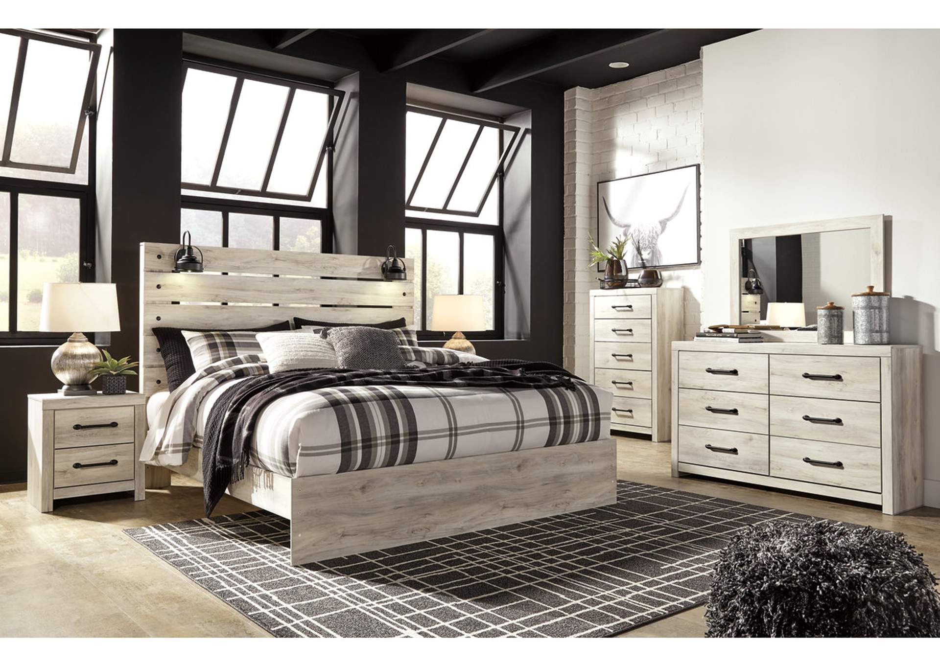 Cambeck King Panel Bed with Mirrored Dresser, Chest and 2 Nightstands,Signature Design By Ashley