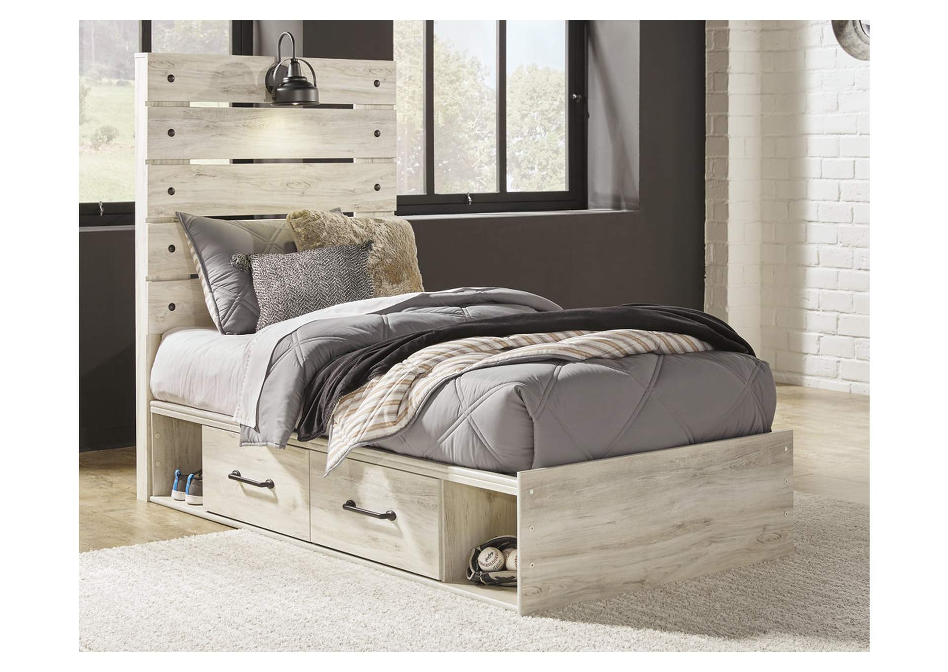Cambeck Twin Panel Bed with 2 Storage Drawers with Mirrored Dresser and 2 Nightstands,Signature Design By Ashley