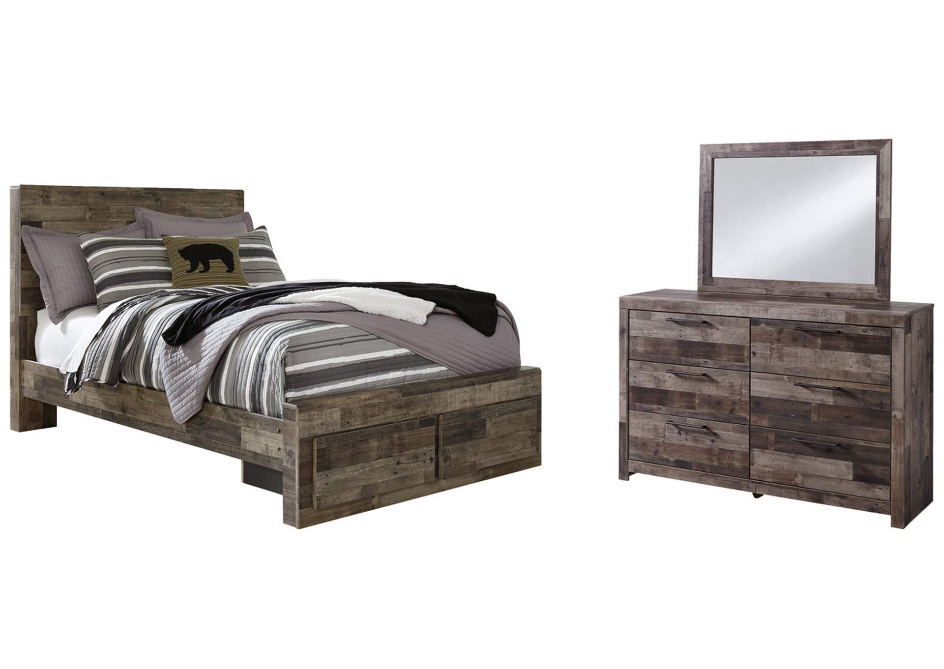 Derekson Full Panel Bed with 2 Storage Drawers with Mirrored Dresser,Benchcraft
