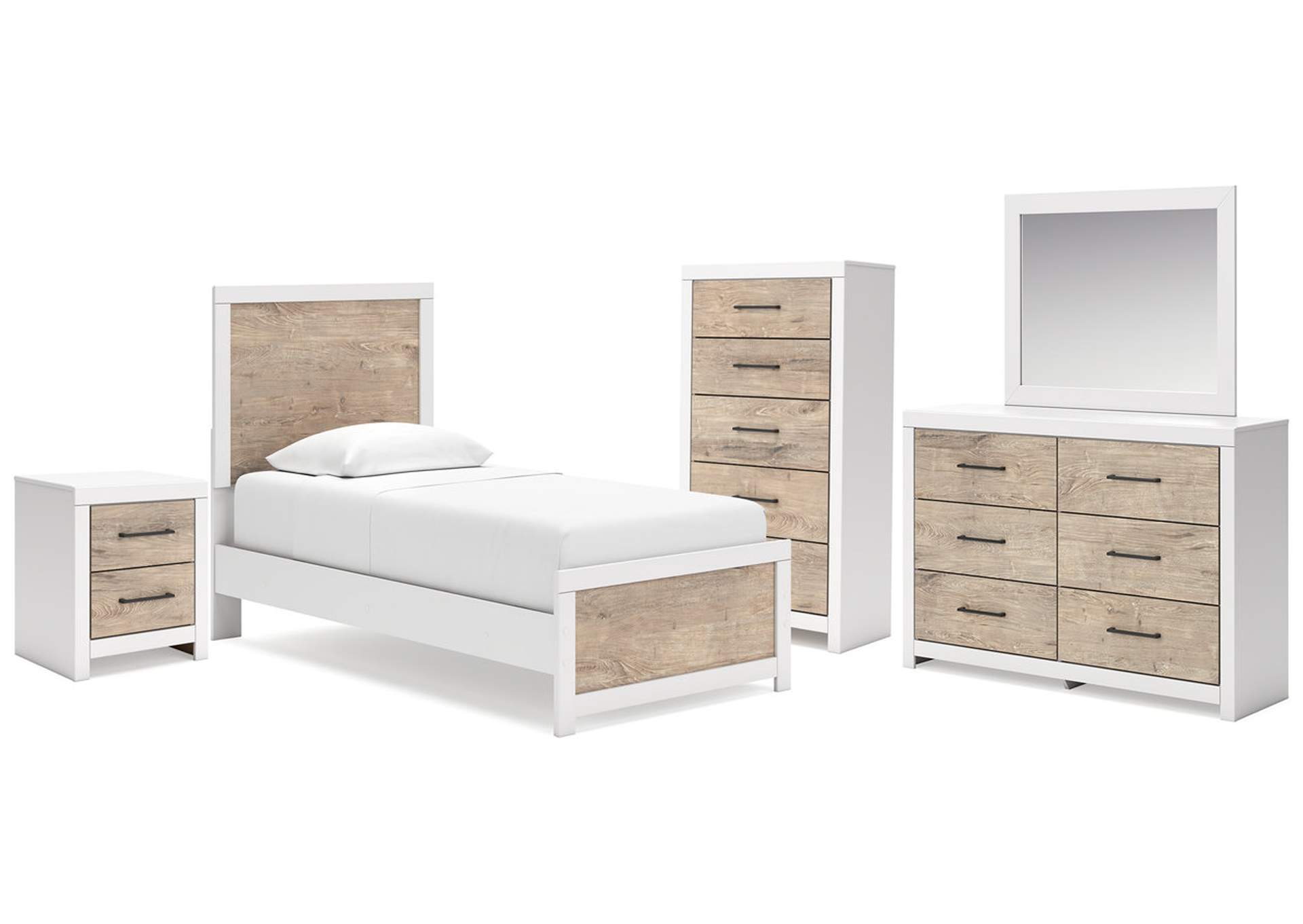 Charbitt Twin Panel Bed with Mirrored Dresser, Chest and Nightstand,Signature Design By Ashley