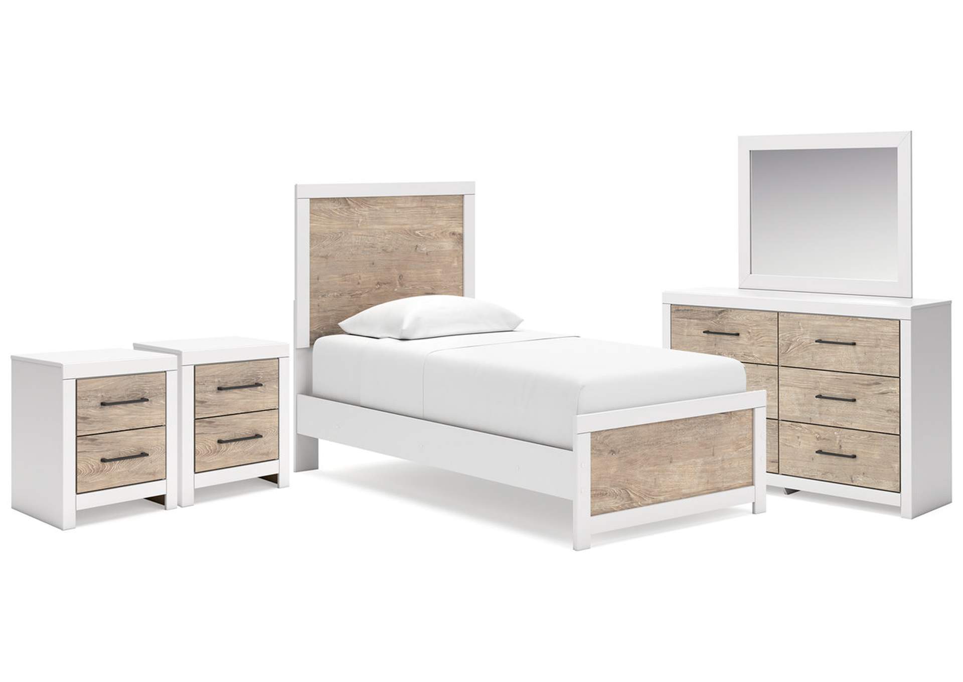 Charbitt Twin Panel Bed with Mirrored Dresser and 2 Nightstands,Signature Design By Ashley