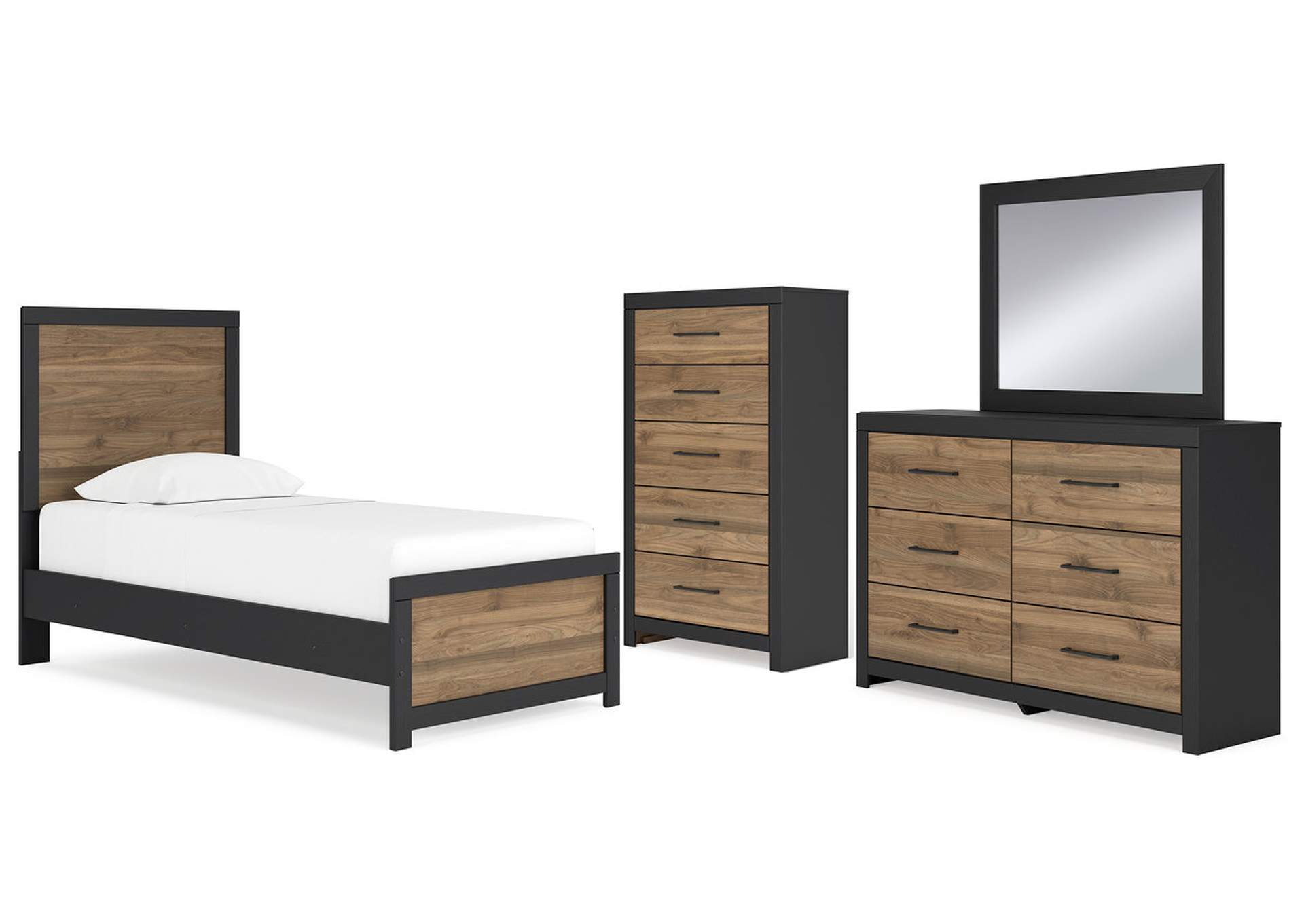 Vertani Twin Panel Bed with Storage with Mirrored Dresser and Chest,Signature Design By Ashley