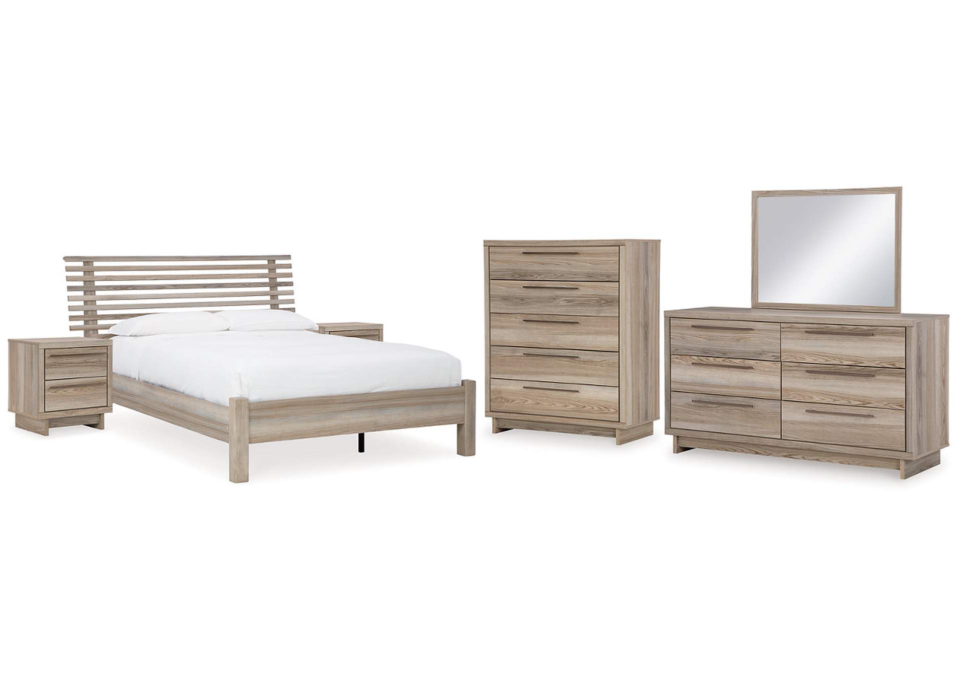 Hasbrick Queen Panel Bed with Mirrored Dresser, Chest and 2 Nightstands,Signature Design By Ashley