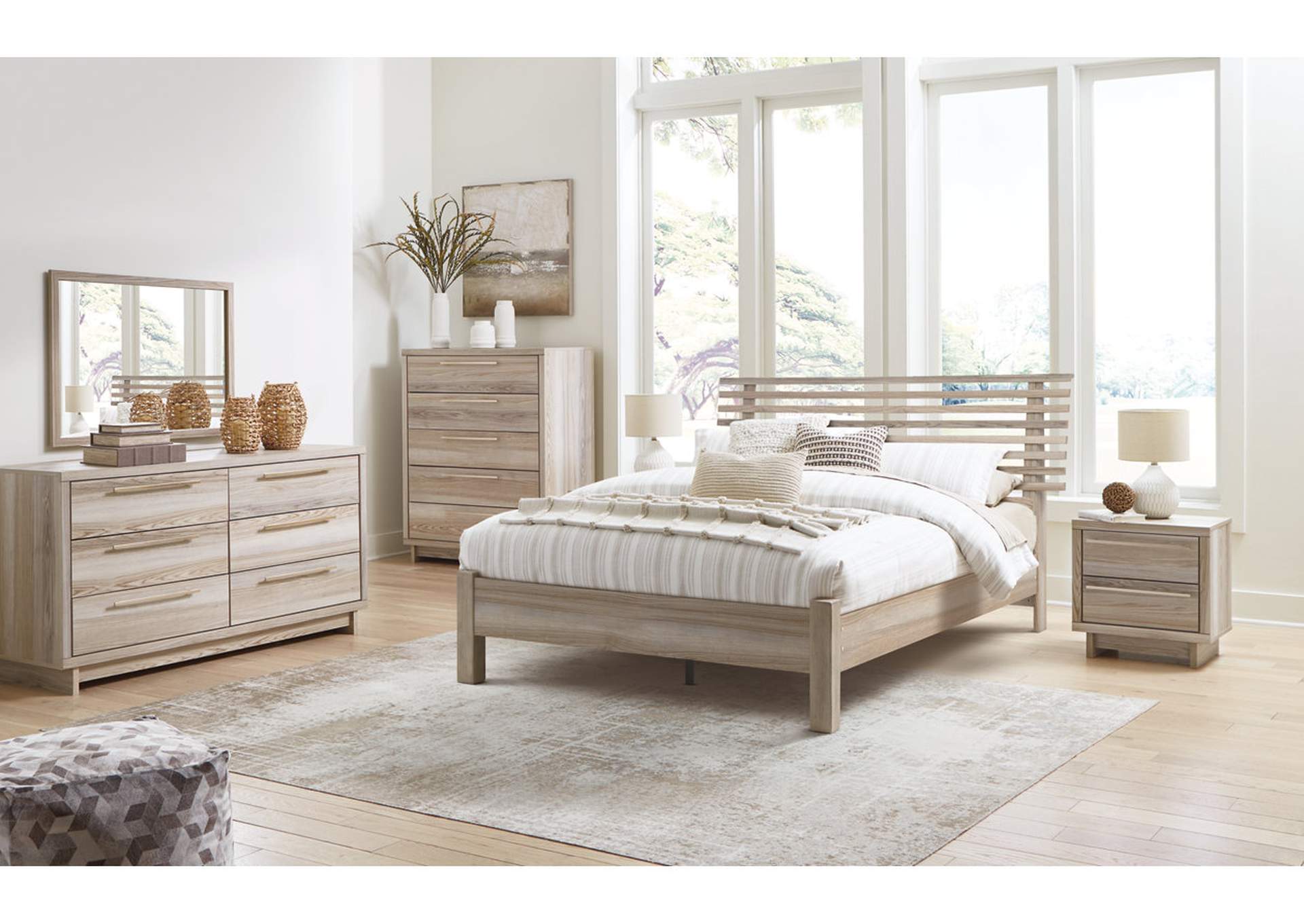 Hasbrick Queen Panel Bed with Mirrored Dresser, Chest and 2 Nightstands,Signature Design By Ashley