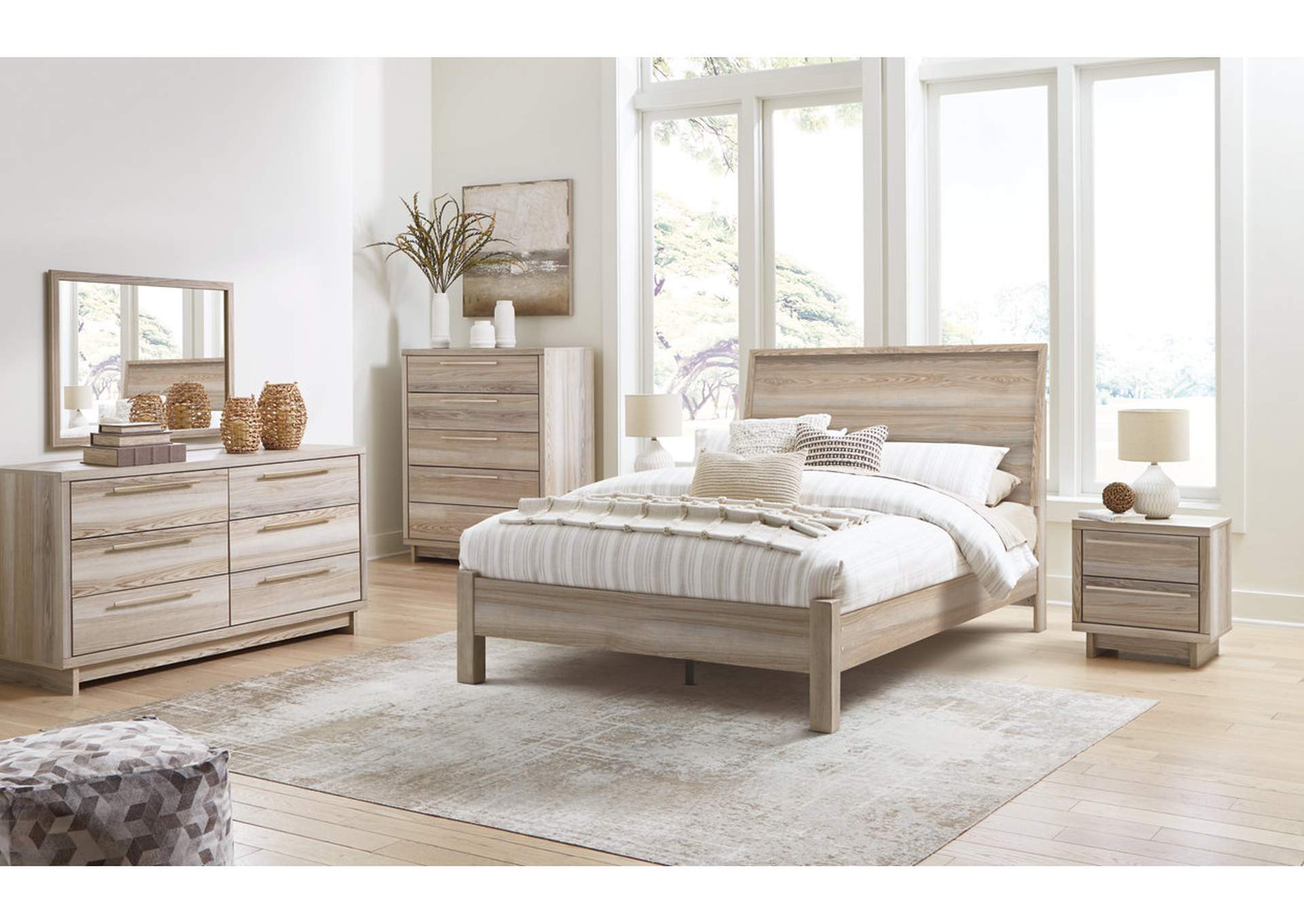 Hasbrick Queen Panel Bed with Mirrored Dresser, Chest and Nightstand,Signature Design By Ashley