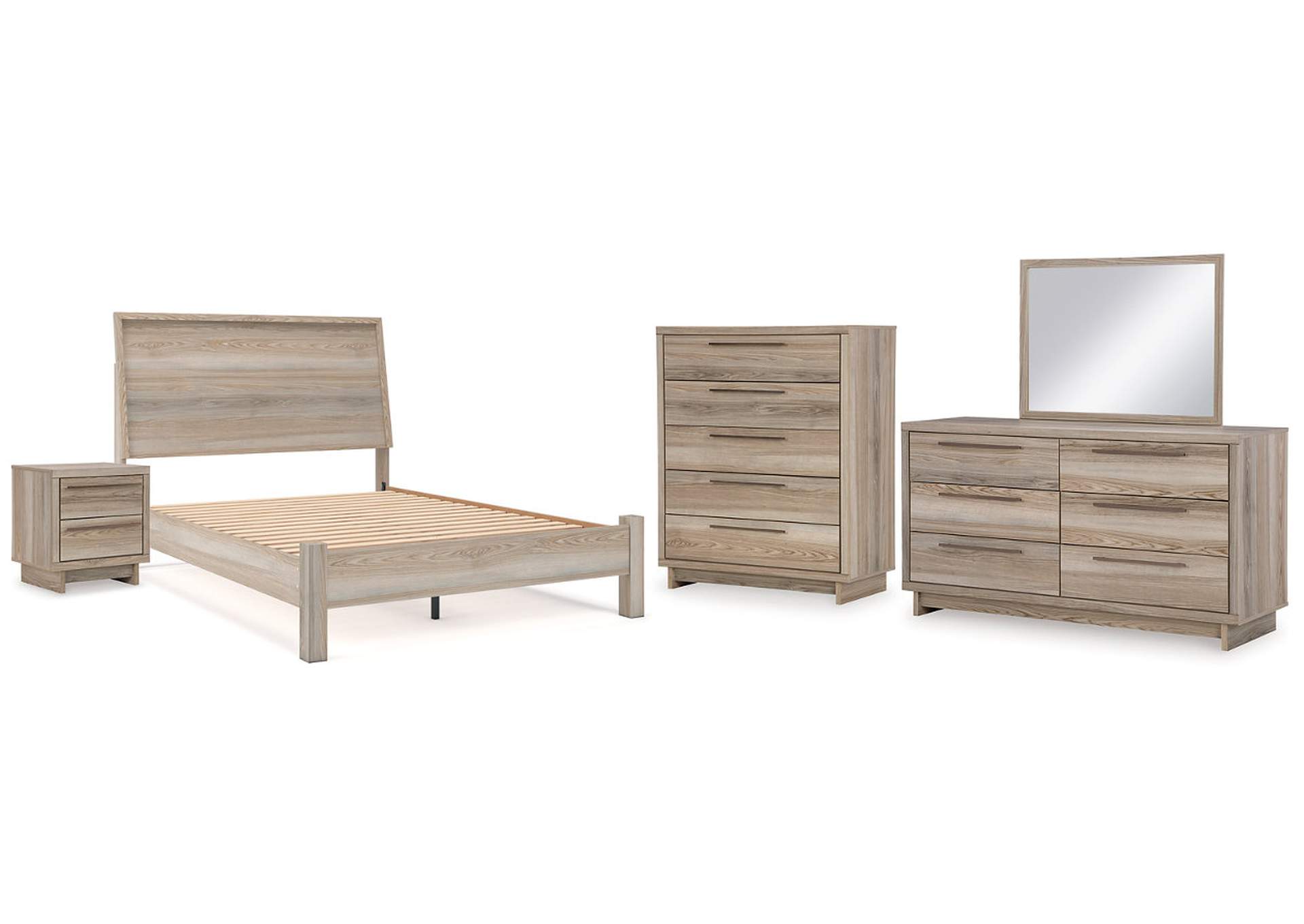 Hasbrick Queen Panel Bed with Mirrored Dresser, Chest and Nightstand,Signature Design By Ashley