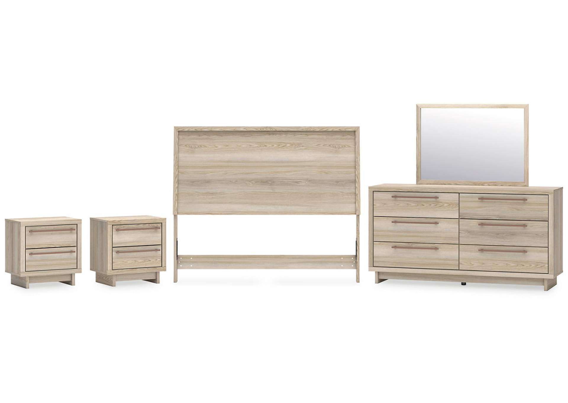 Hasbrick Queen Panel Headboard with Mirrored Dresser and 2 Nightstands,Signature Design By Ashley