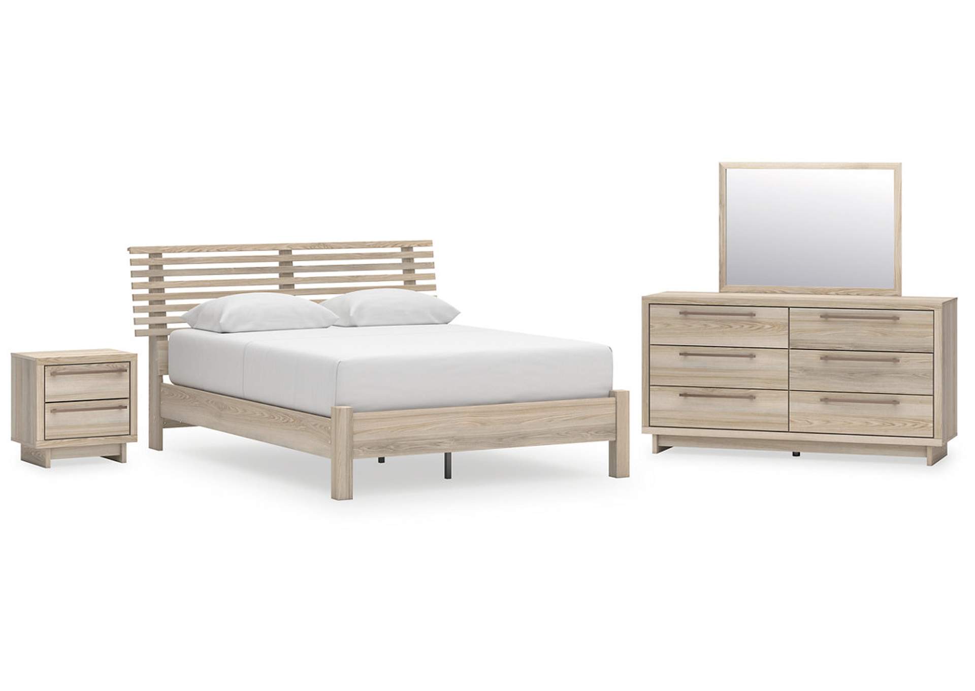 Hasbrick Queen Panel Bed with Mirrored Dresser and Nightstand,Signature Design By Ashley