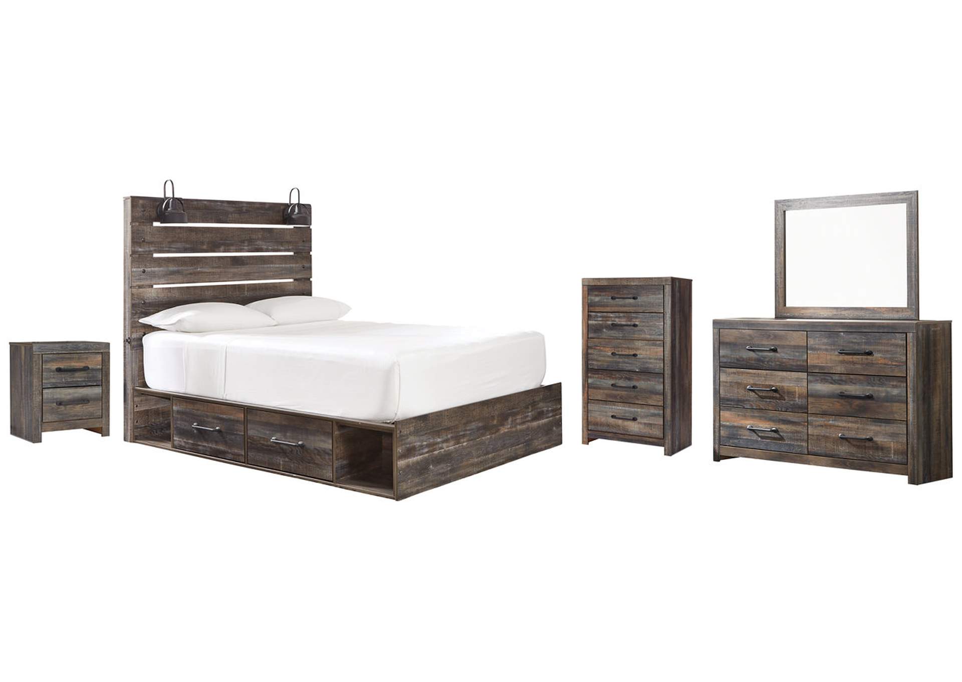 Drystan Twin Panel Bed with 2 Storage Drawers with Mirrored Dresser, Chest and Nightstand,Signature Design By Ashley