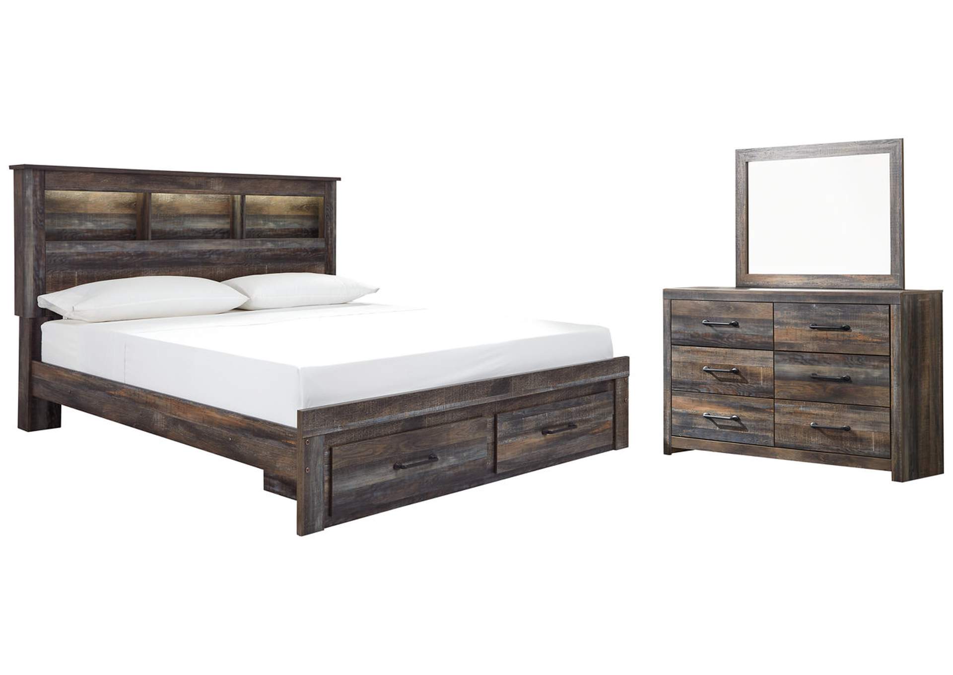Drystan King Bookcase Bed with 2 Storage Drawers with Mirrored Dresser,Signature Design By Ashley