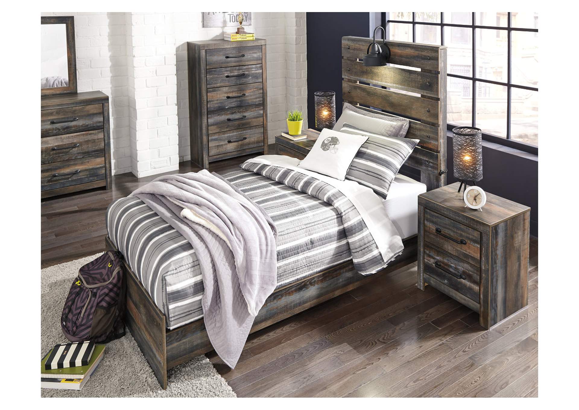 Drystan Twin Panel Bed with Mirrored Dresser, Chest and Nightstand,Signature Design By Ashley