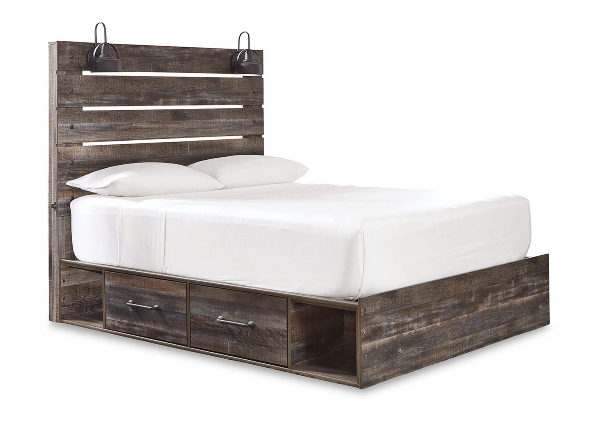 Drystan Queen Panel Bed with 2 Storage Drawers with Mirrored Dresser and Chest,Signature Design By Ashley
