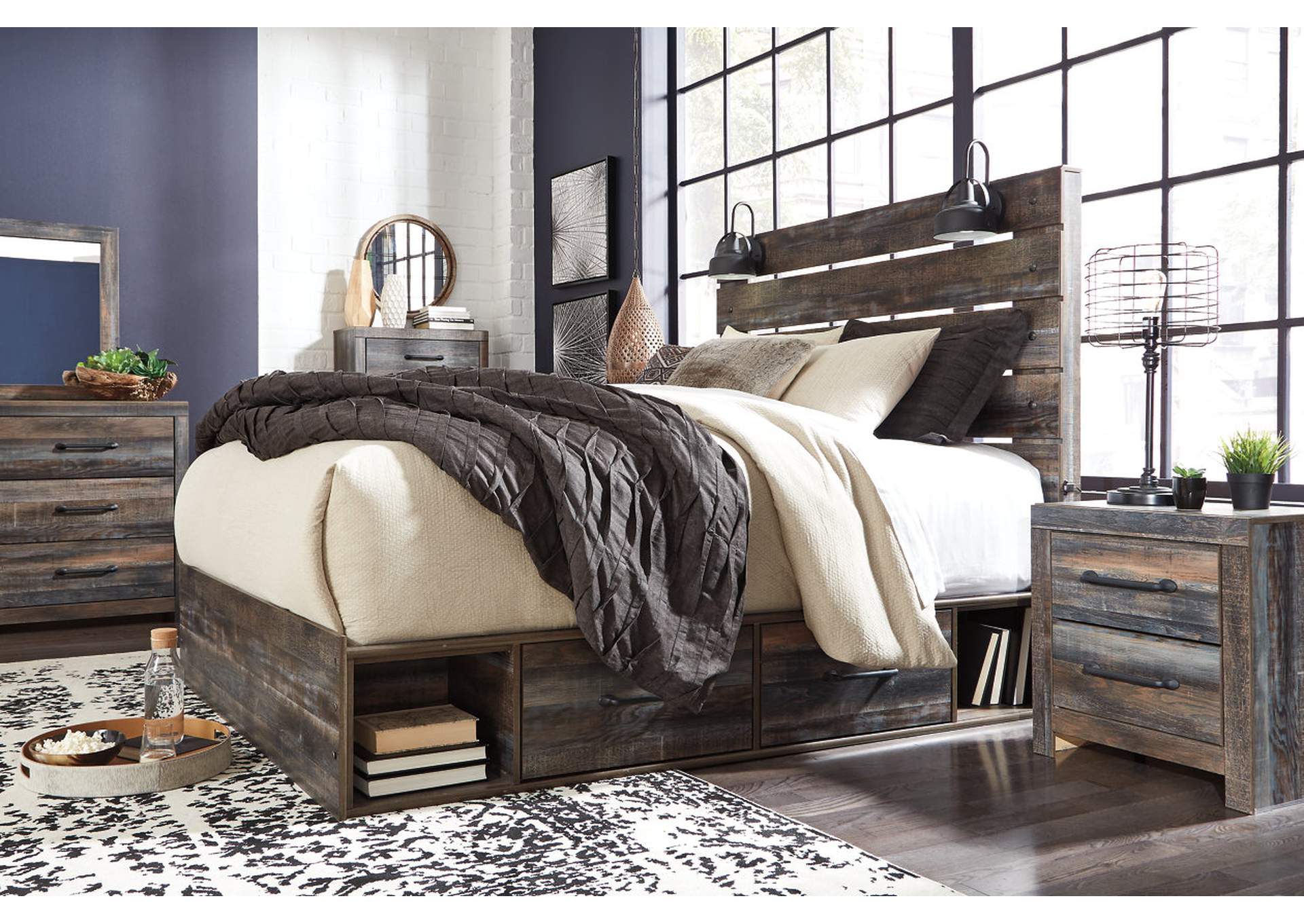 Drystan Twin Panel Bed with 2 Storage Drawers with Mirrored Dresser, Chest and 2 Nightstands,Signature Design By Ashley