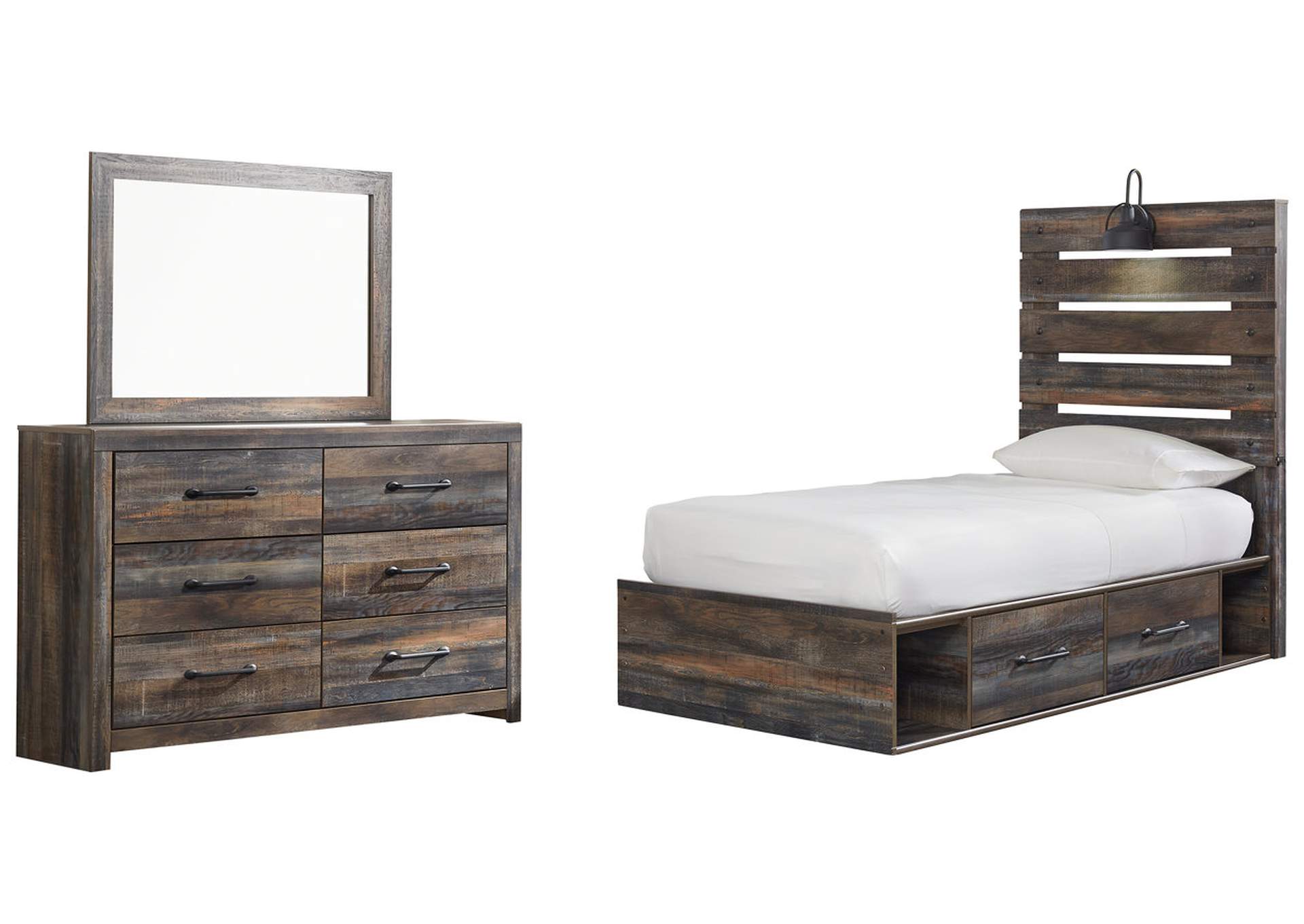 Drystan Twin Panel Bed with 4 Storage Drawers with Mirrored Dresser,Signature Design By Ashley