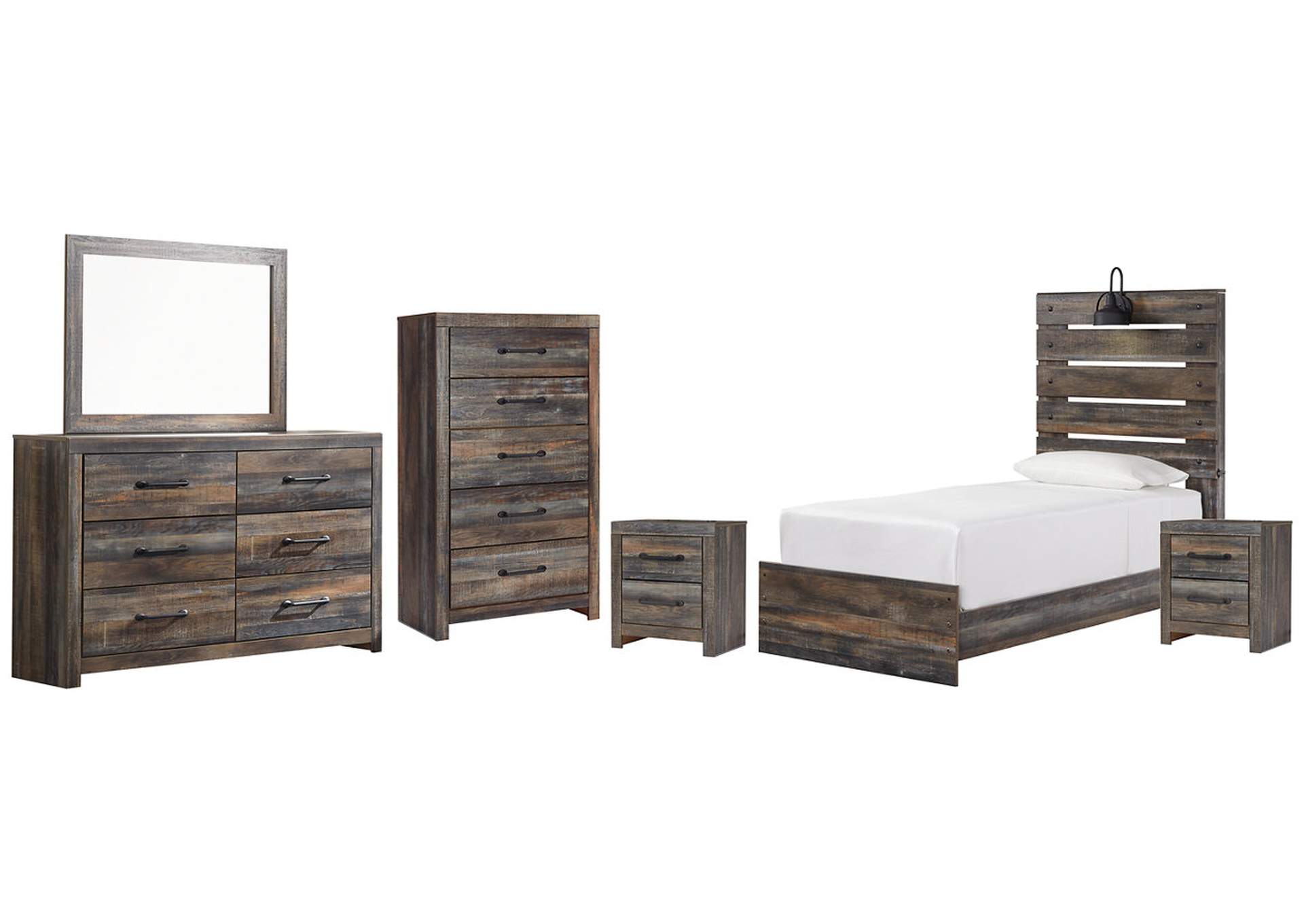 Drystan Twin Panel Bed with Mirrored Dresser, Chest and 2 Nightstands,Signature Design By Ashley