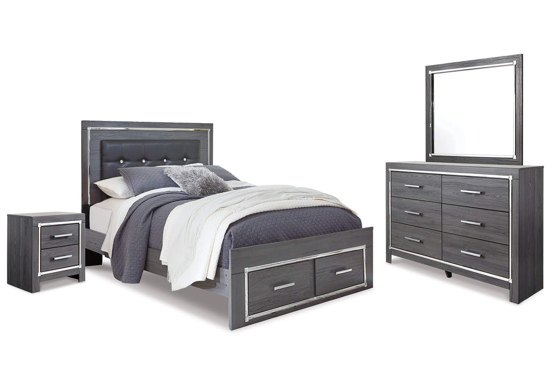 Lodanna Queen Panel Storage Bed with Mirrored Dresser and Nightstand,Signature Design By Ashley