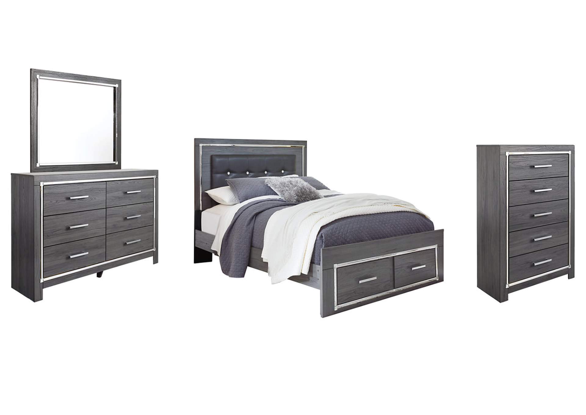 Lodanna Queen Panel Bed with 2 Storage Drawers with Mirrored Dresser and 2 Nightstands,Signature Design By Ashley