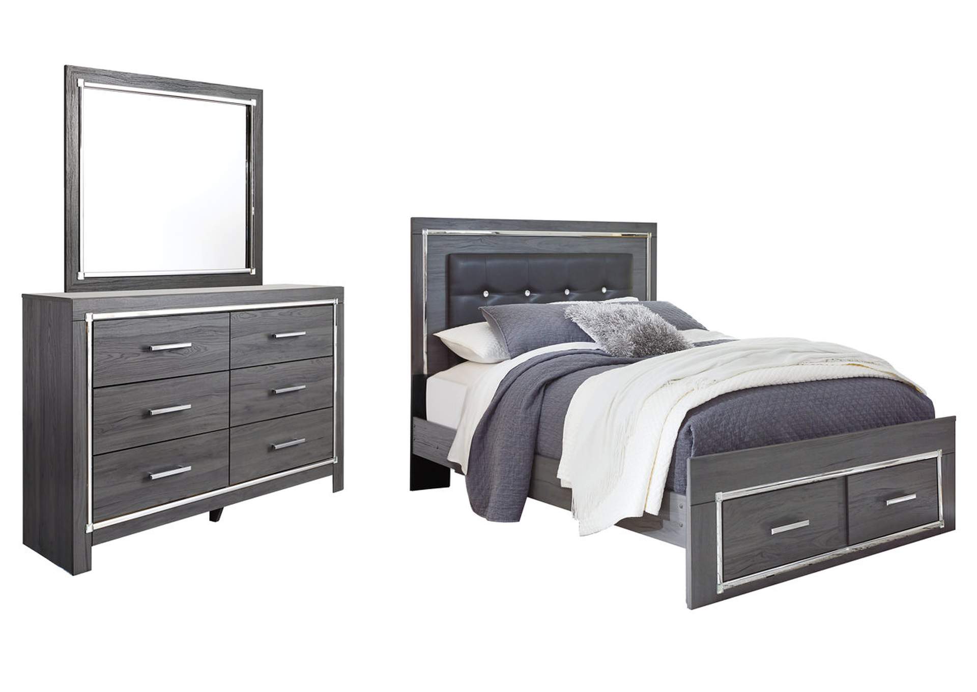 Lodanna Queen Panel Bed with 2 Storage Drawers with Mirrored Dresser,Signature Design By Ashley