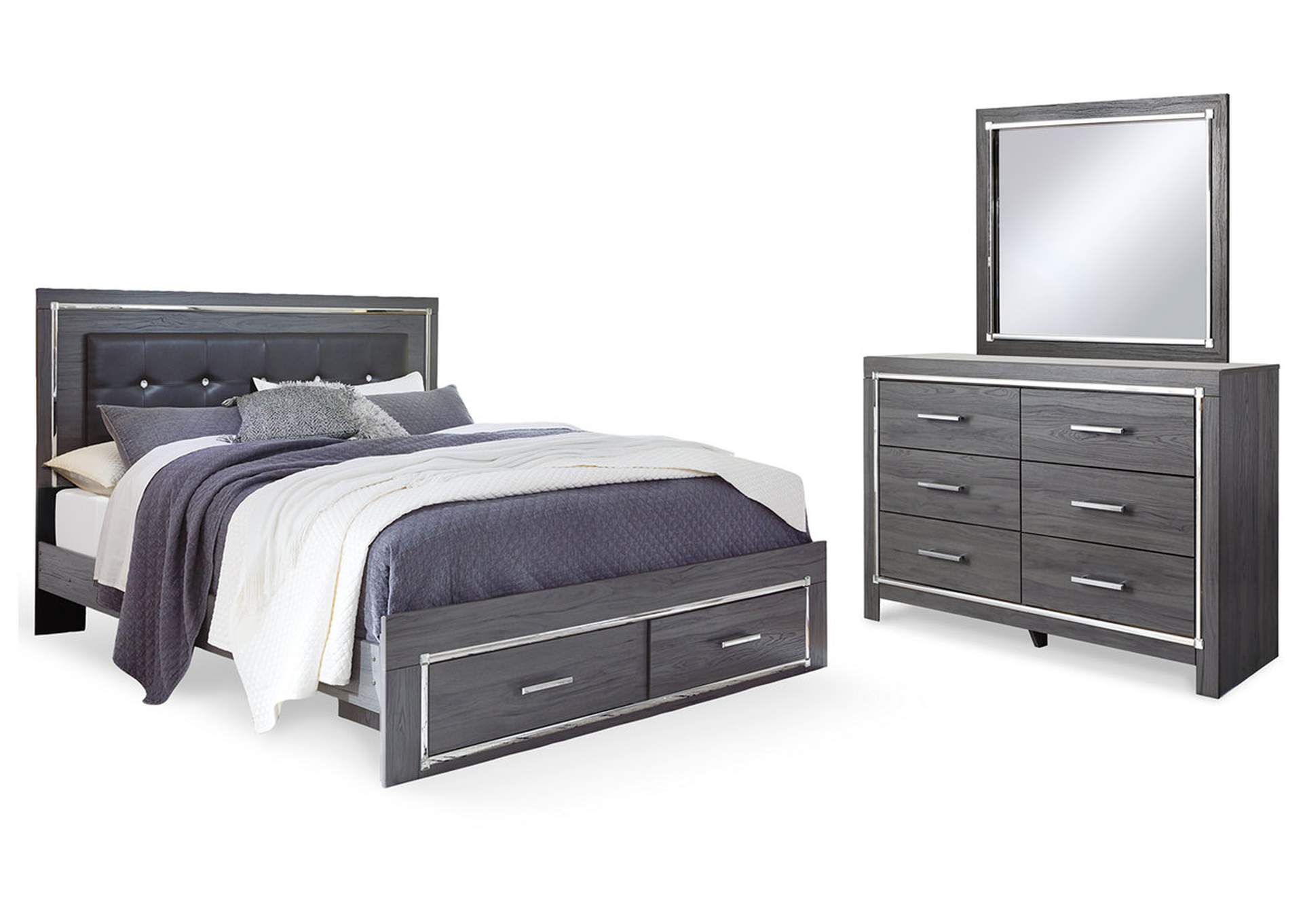 Lodanna King Panel Bed with 2 Storage Drawers with Mirrored Dresser,Signature Design By Ashley