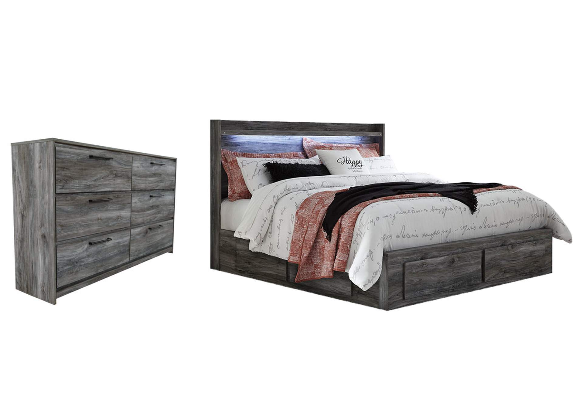 Baystorm King Panel Bed with 6 Storage Drawers with Dresser,Signature Design By Ashley