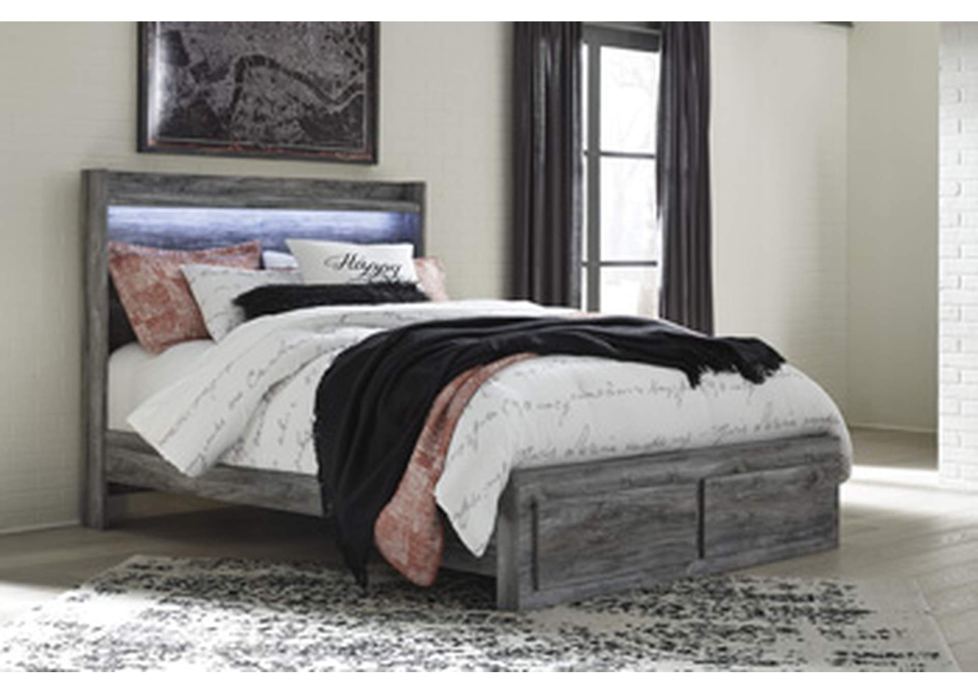 Baystorm Queen Panel Storage Bed with Mirrored Dresser and Nightstand,Signature Design By Ashley