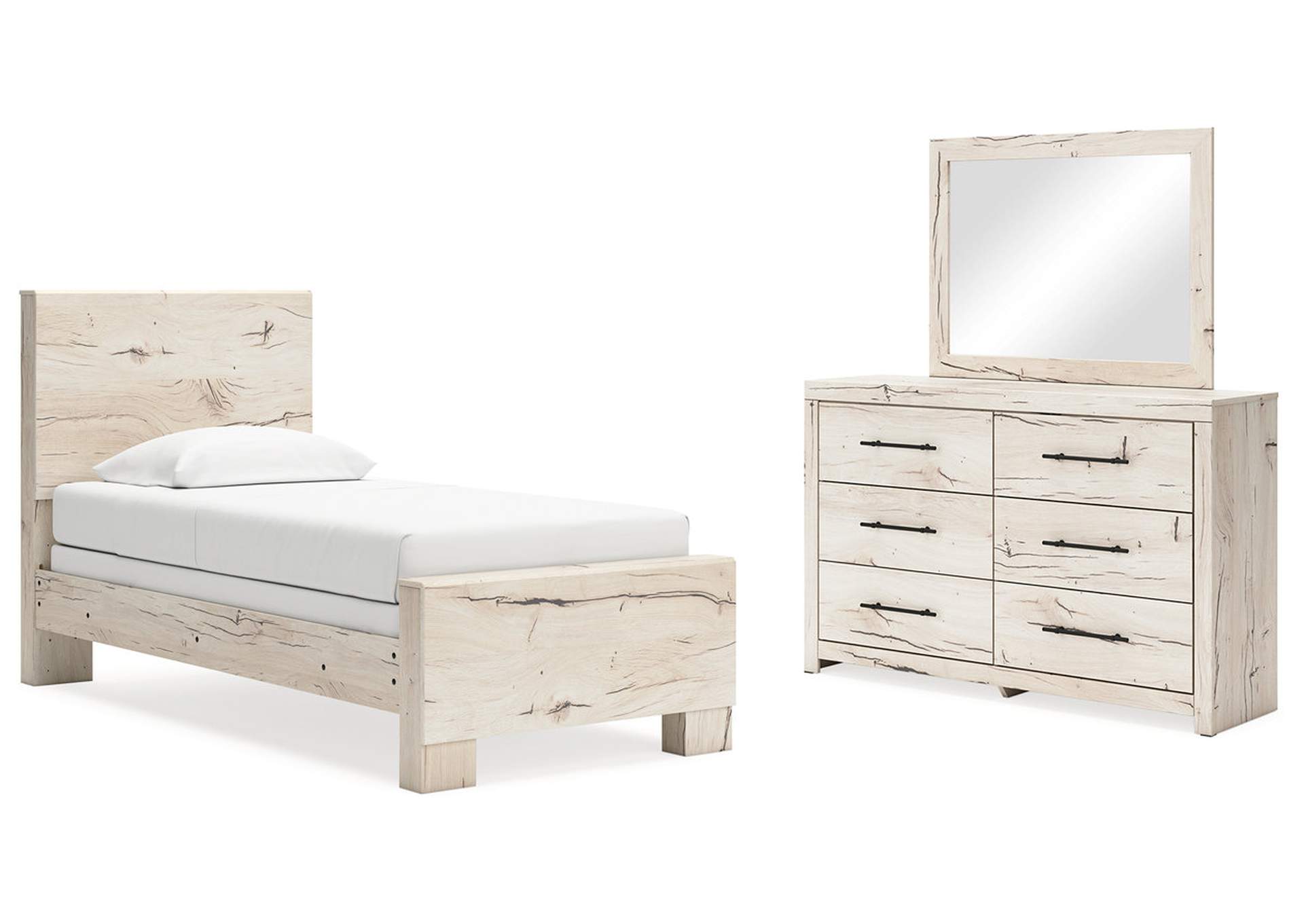 Lawroy Twin Panel Bed with Mirrored Dresser,Benchcraft