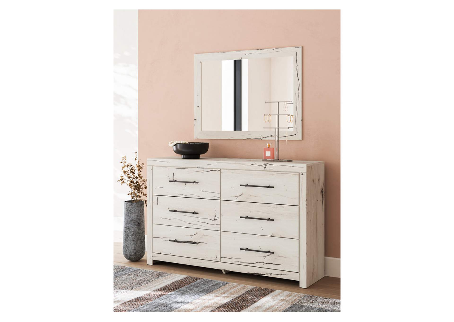 Lawroy Twin Panel Bed with Mirrored Dresser,Benchcraft