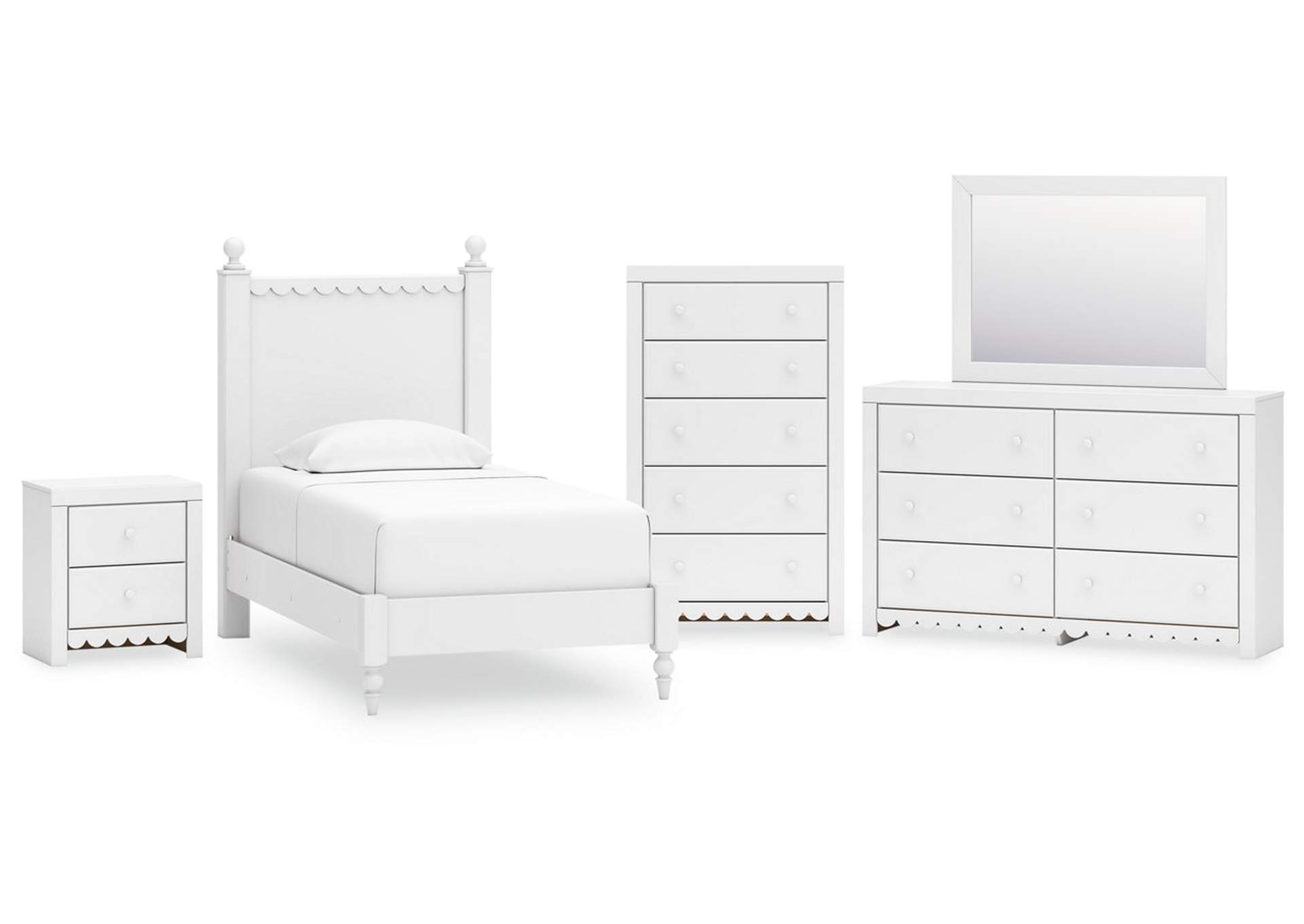 Mollviney Twin Panel Bed with Mirrored Dresser, Chest and Nightstand,Signature Design By Ashley