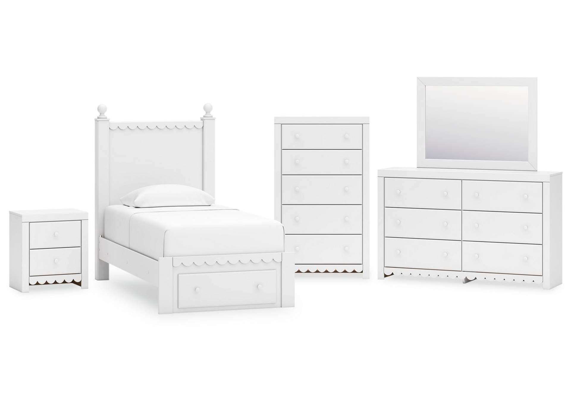 Mollviney Twin Panel Storage Bed with Mirrored Dresser, Chest and Nightstand,Signature Design By Ashley