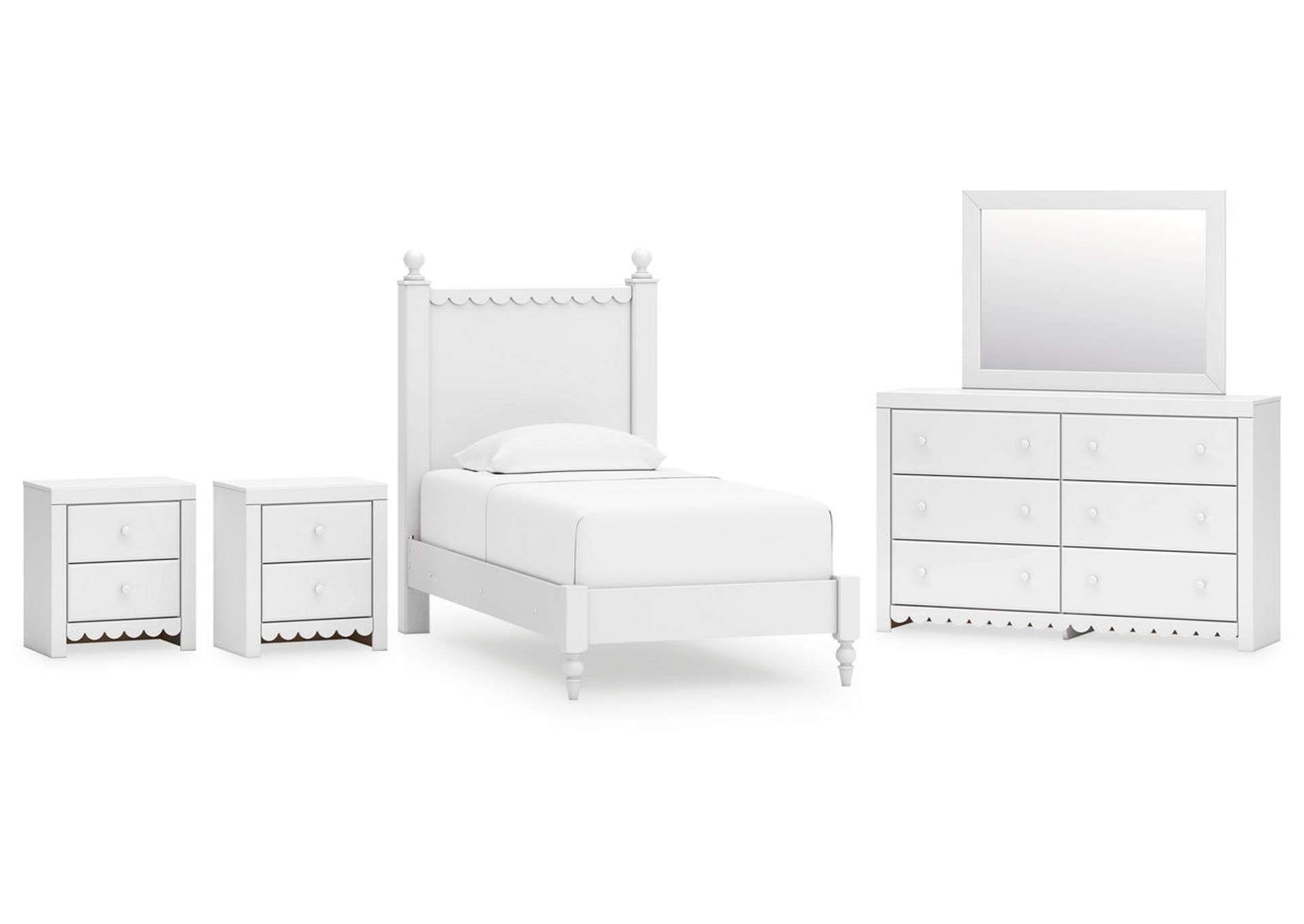 Mollviney Twin Panel Bed with Mirrored Dresser and 2 Nightstands,Signature Design By Ashley