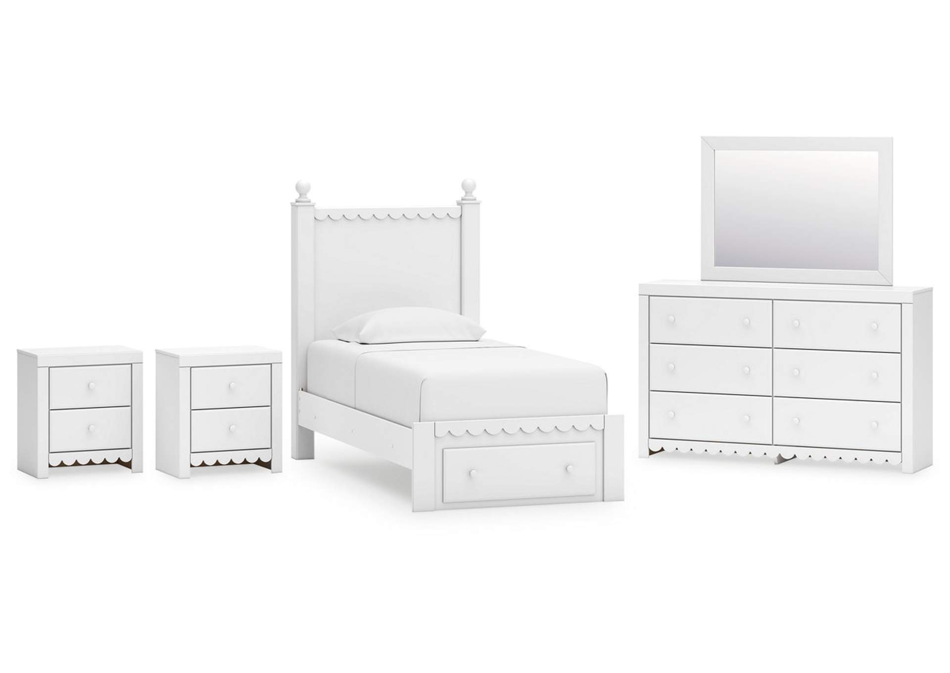 Mollviney Twin Panel Storage Bed with Mirrored Dresser and 2 Nightstands,Signature Design By Ashley