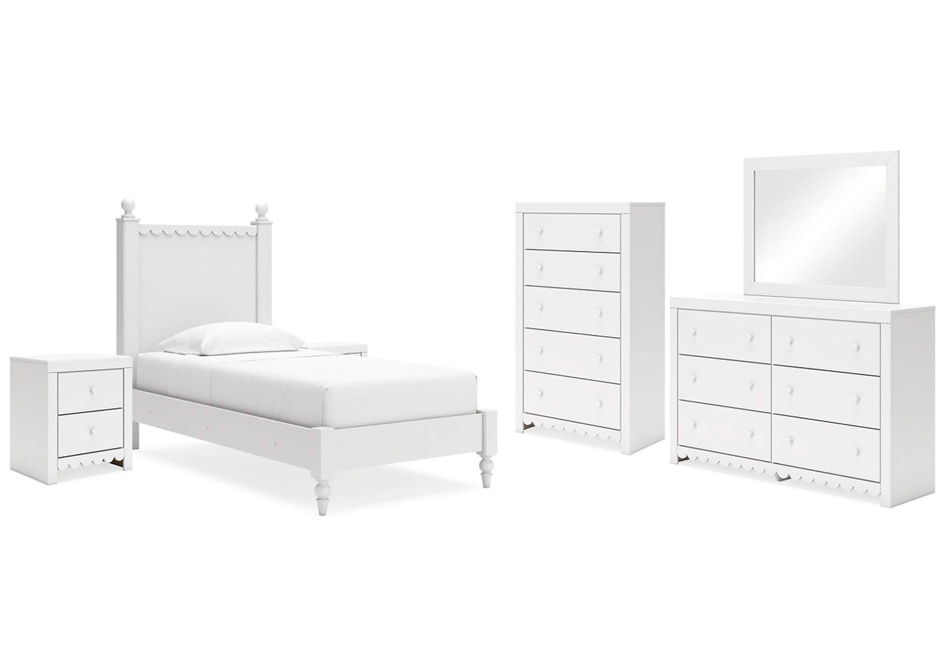 Mollviney Twin Panel Bed with Mirrored Dresser, Chest and 2 Nightstands,Signature Design By Ashley