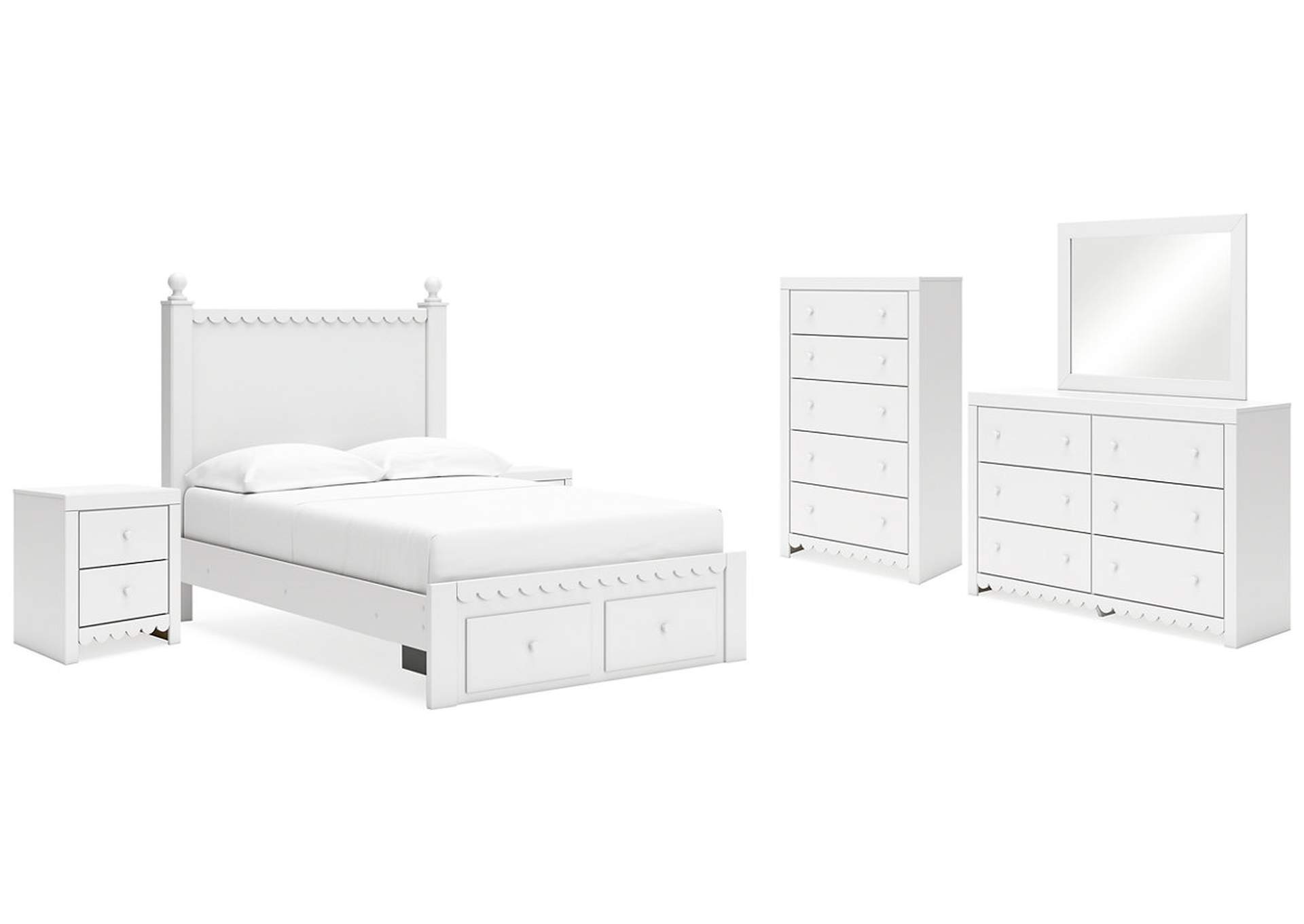 Mollviney Full Panel Storage Bed with Mirrored Dresser, Chest and 2 Nightstands,Signature Design By Ashley