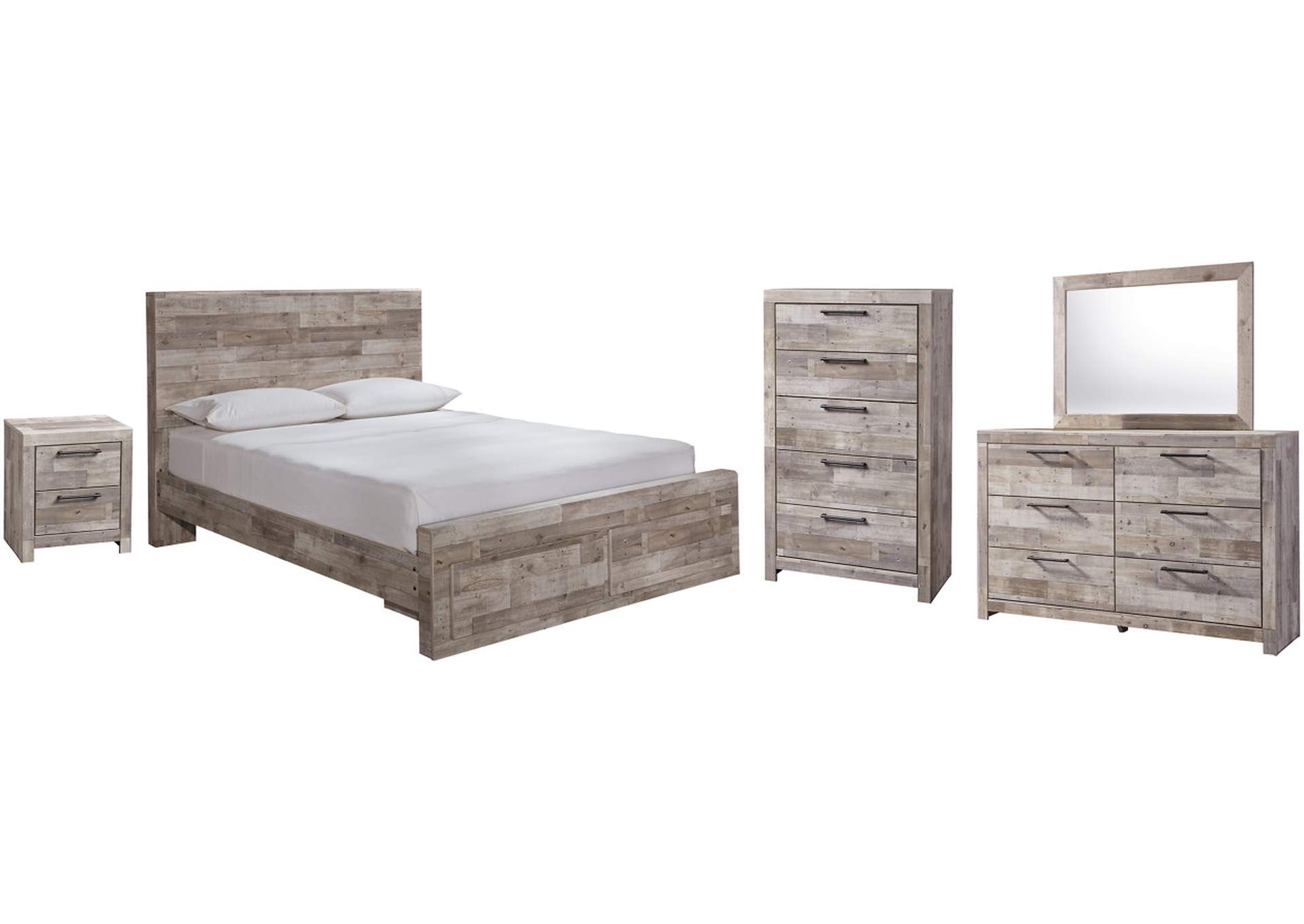 Effie Queen Panel Bed with 2 Storage Drawers with Mirrored Dresser, Chest and Nightstand,Signature Design By Ashley