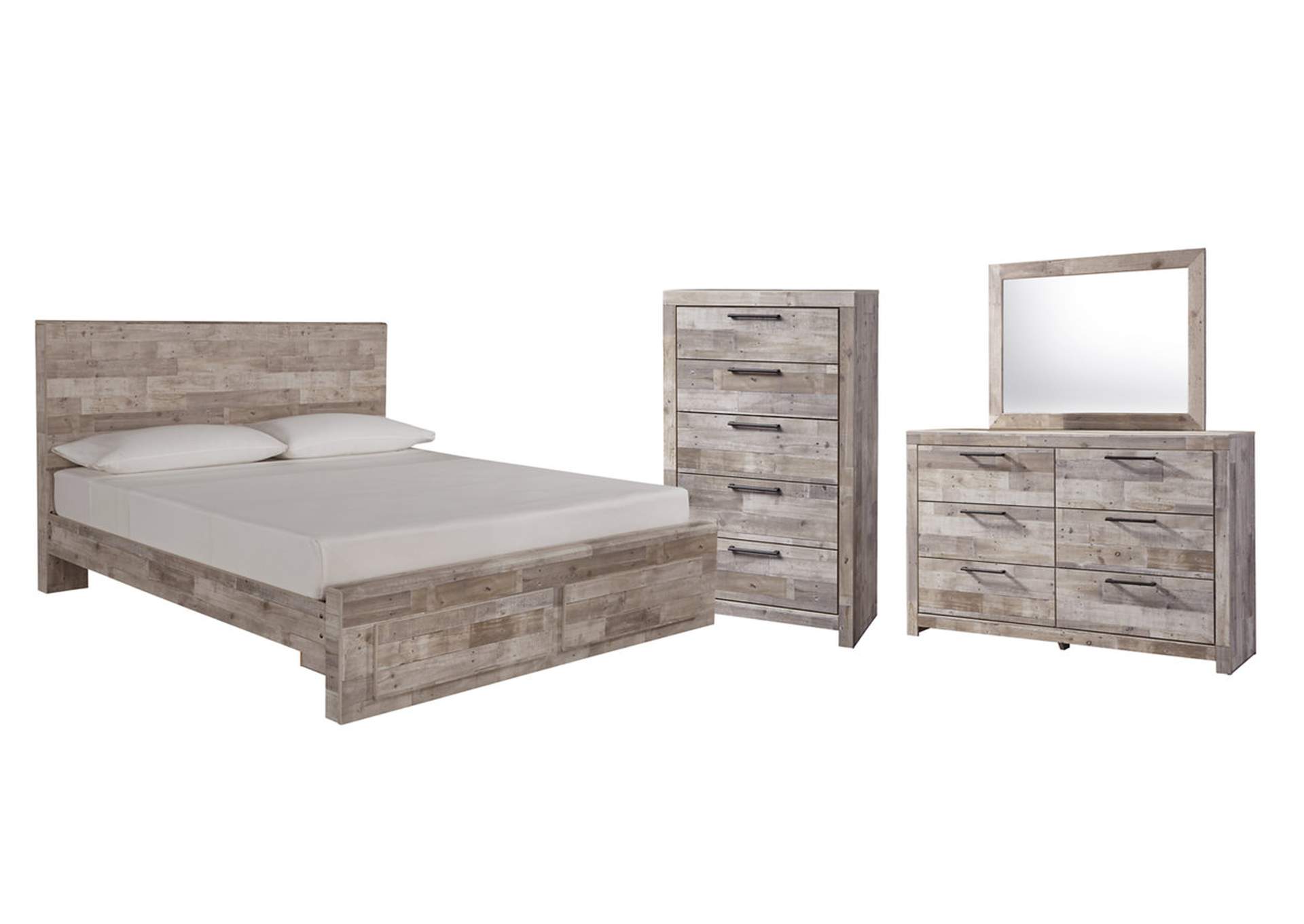 Effie King Panel Bed with 2 Storage Drawers with Mirrored Dresser and Chest,Signature Design By Ashley