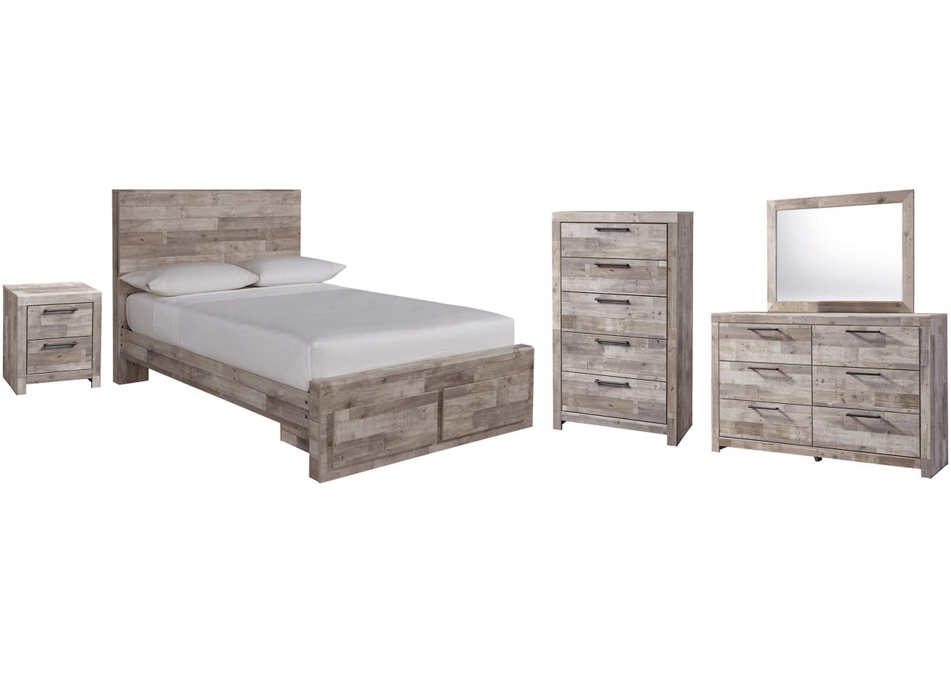 Effie Full Panel Bed with 2 Storage Drawers with Mirrored Dresser, Chest and Nightstand,Signature Design By Ashley